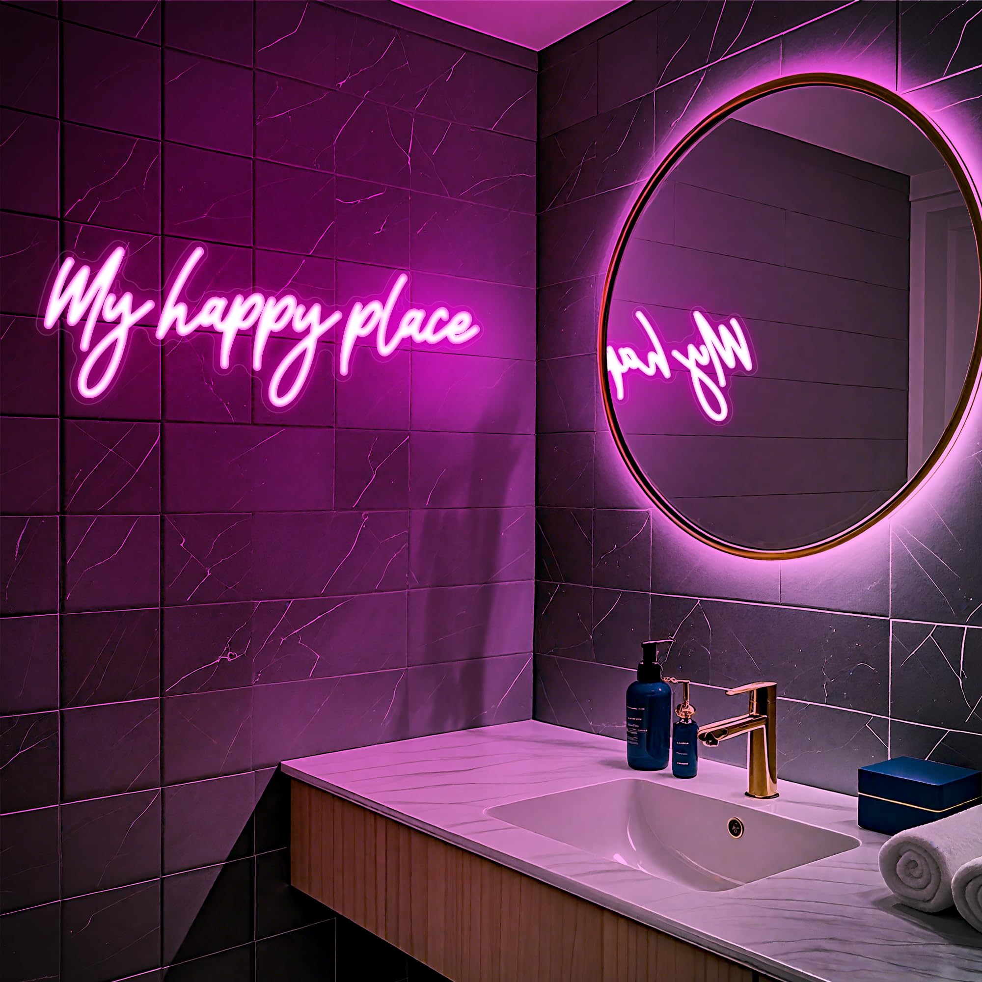 Kavaas Neon Sign - My Happy Place LED Wall Decor, 16.9inx5.9in, Pink Plastic Light Up Sign for Bedroom, Bar, Office, Dorms