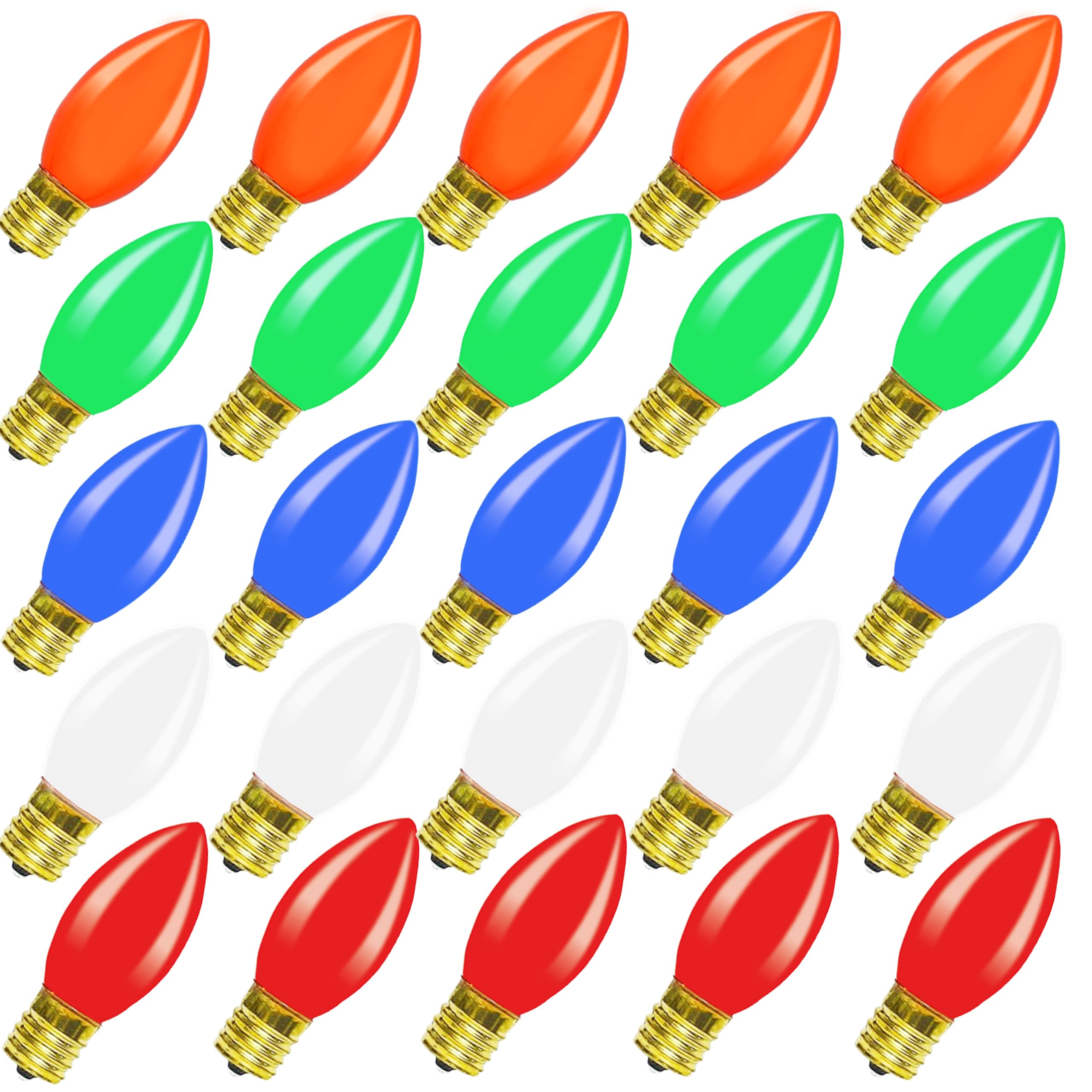 Jasneniebo 25 Pack C9 Christmas Lights Outdoor Replacement Bulbs  C9 Multicolor Ceramic Tree Replacement Bulbs  E17 Intermediate Base 7W Night Light Bulbs For Indoor Outdoor Holiday Decor