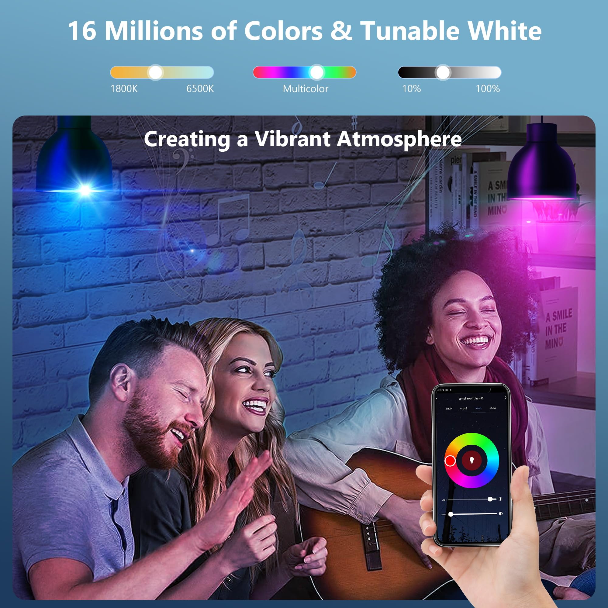Smart Light Bulbs 8Pack,100W Equivalent Smart Bulb Work With Alexa Google Assistant, Rgb Color Changing Wifi Bulb, Music Synic 2