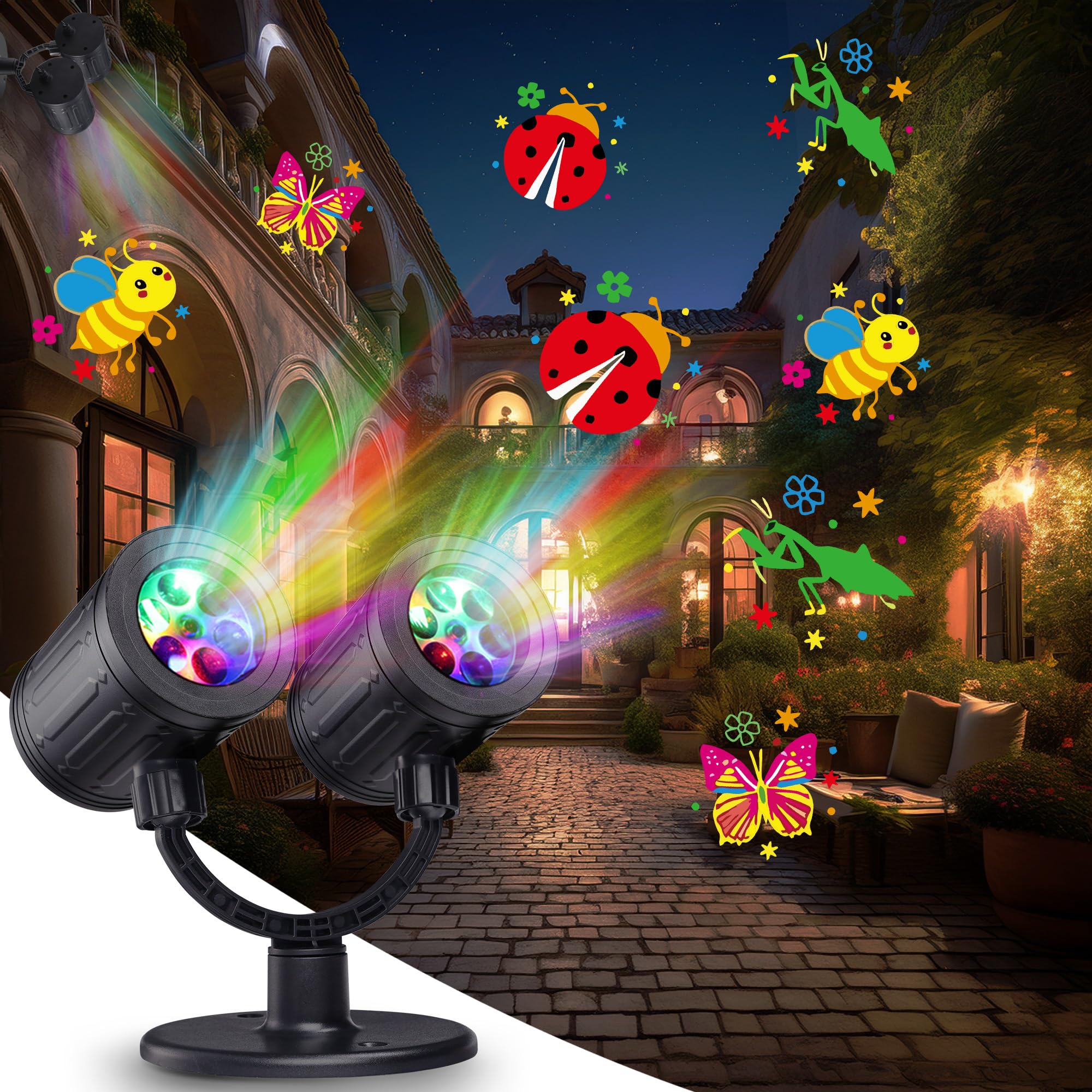Toodour LED Projector Lights Indoor Outdoor, Double Head Dynamic Wall Lights Projector with Timer, Waterproof Indoor Outdoor Dec