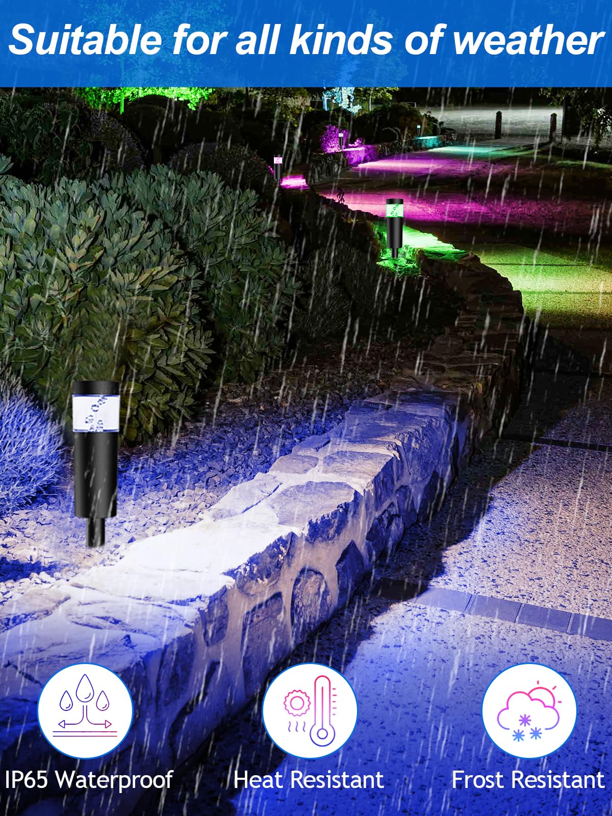 DOREIO 5W RGBW LED Bollard Path Lights, 8 Pack, 12V Waterproof Color Changing Landscape Lighting for Garden Yard