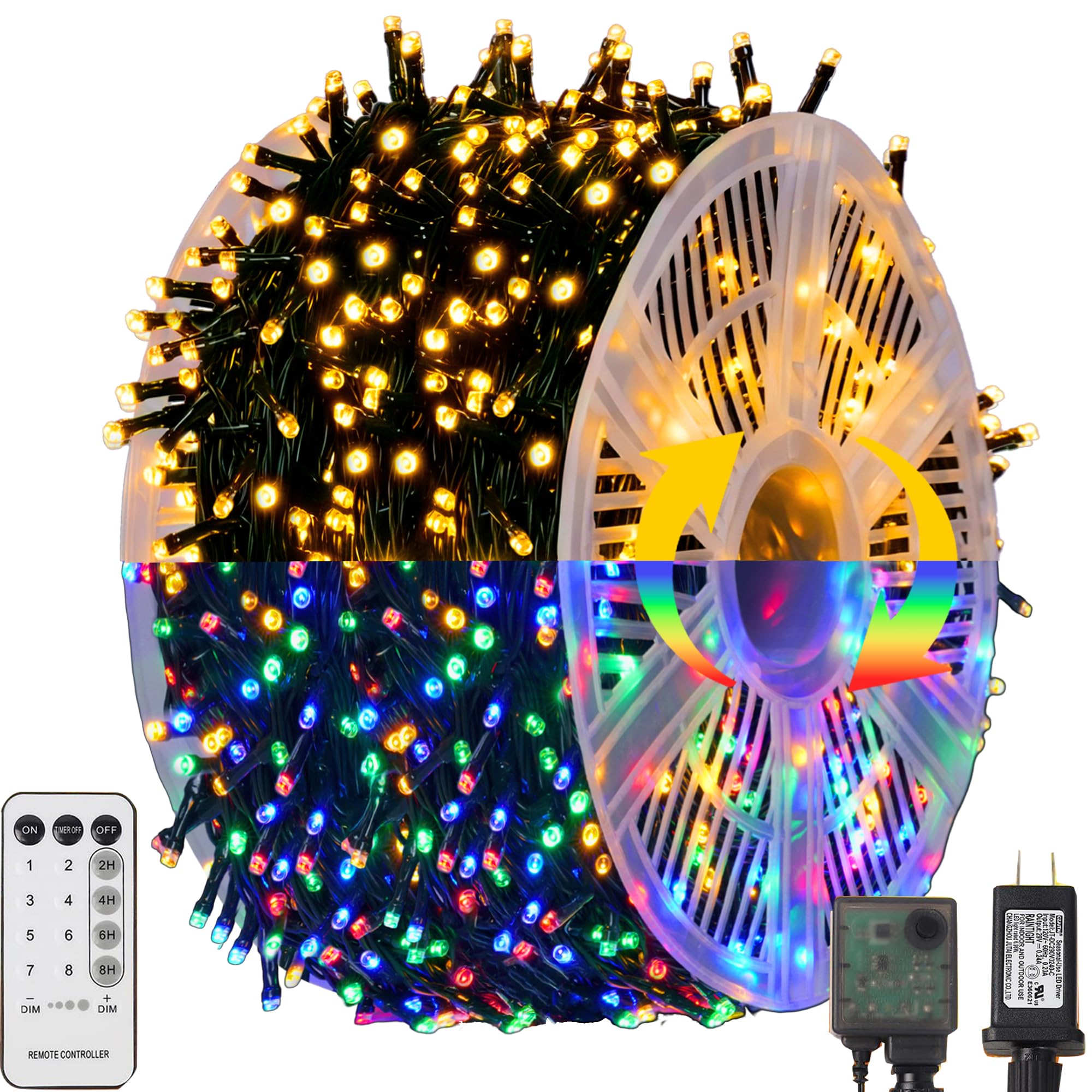 TW SHINE Color Changing Christmas Lights, 328FT 1000LED Warm White & Multi Color Waterproof String Lights with 11 Functions, Rem