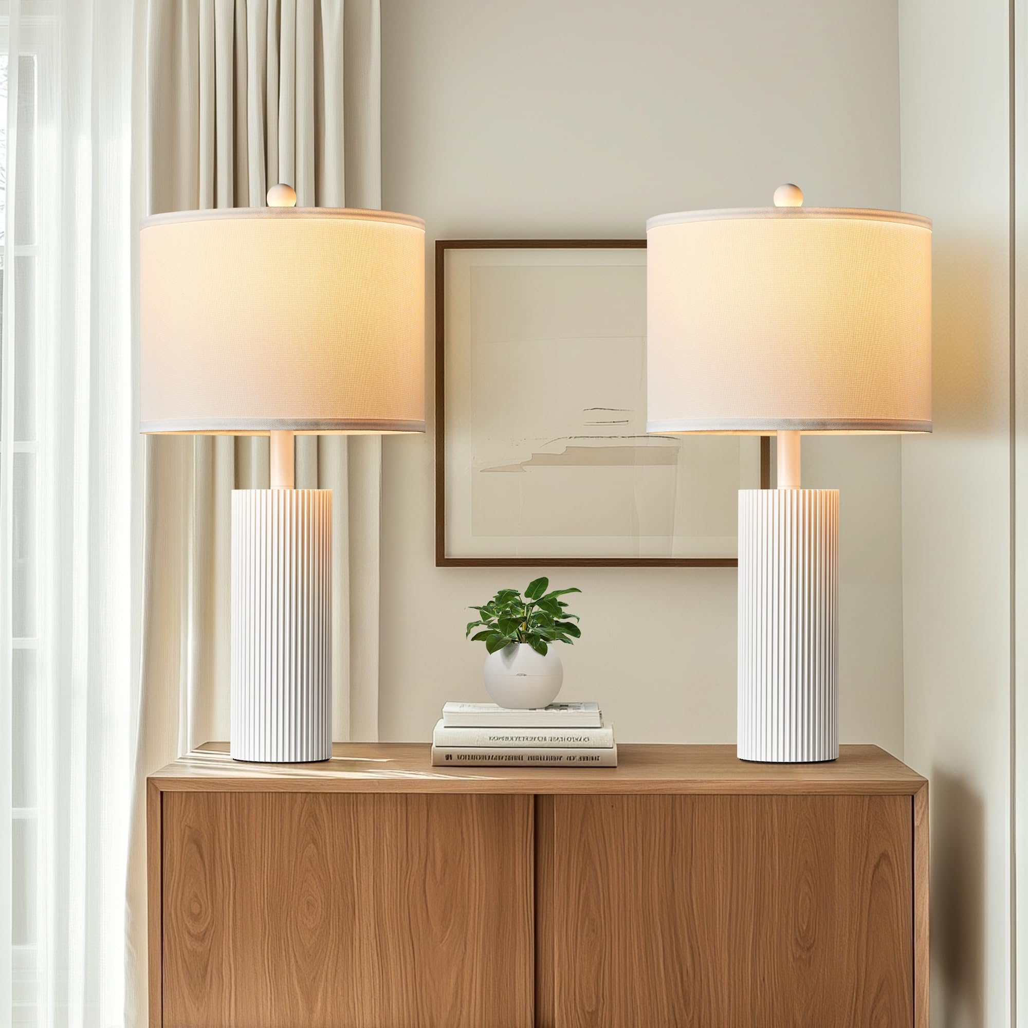 Bzzmmb 24.5'' White Table Lamps Set Of 2, Modern Lamps For Living Room End Tables With Usb C+A Ports, Metal Touch Light Fixture