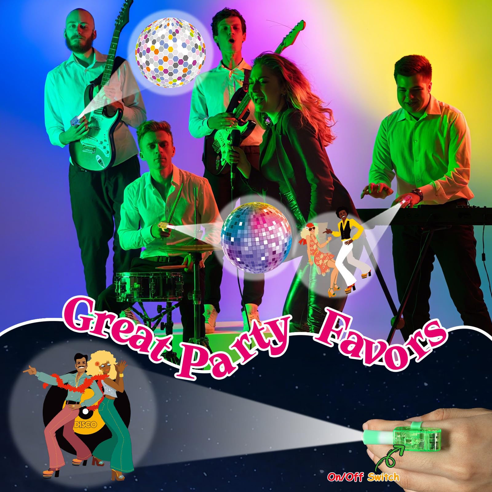 36Pcs 1970S Disco Retro Led Finger Lights 70S Party Favors Glow In The Dark Light Up Finger Lights Y2K Themed Toys Bulk For Kids Birthday Party Goodie Bag Stuffer Birthday Gifts Classroom Prize