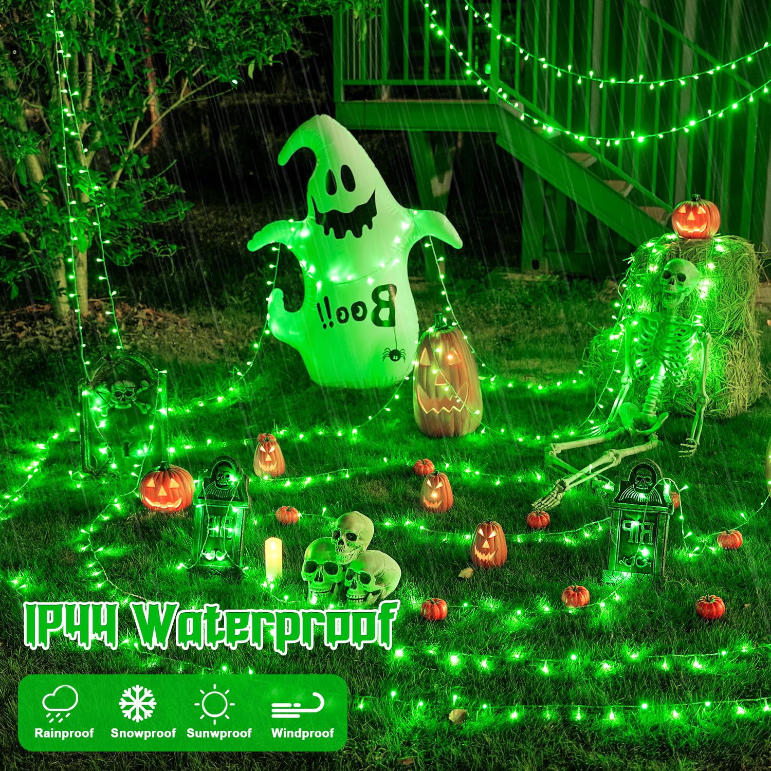 JMEXSUSS 400 LED Christmas Lights, 132ft Green Indoor Outdoor String Lights, Remote Control, 8 Modes, Model EXS-S-0400-R