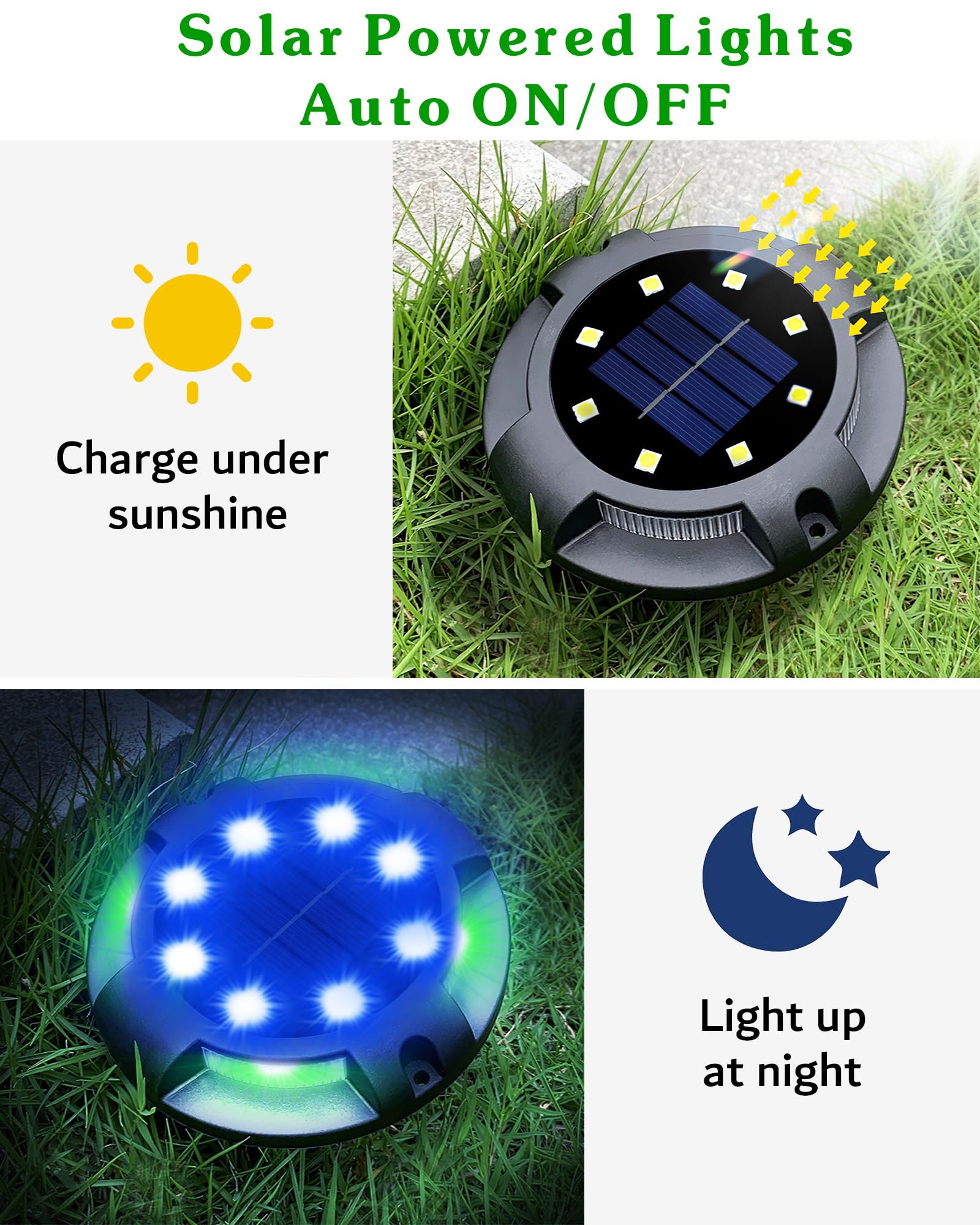 Biling Solar Pathway Lights - 8 Pack Multi Color Uplight Waterproof for Yard, Walkway & Garden Decorations