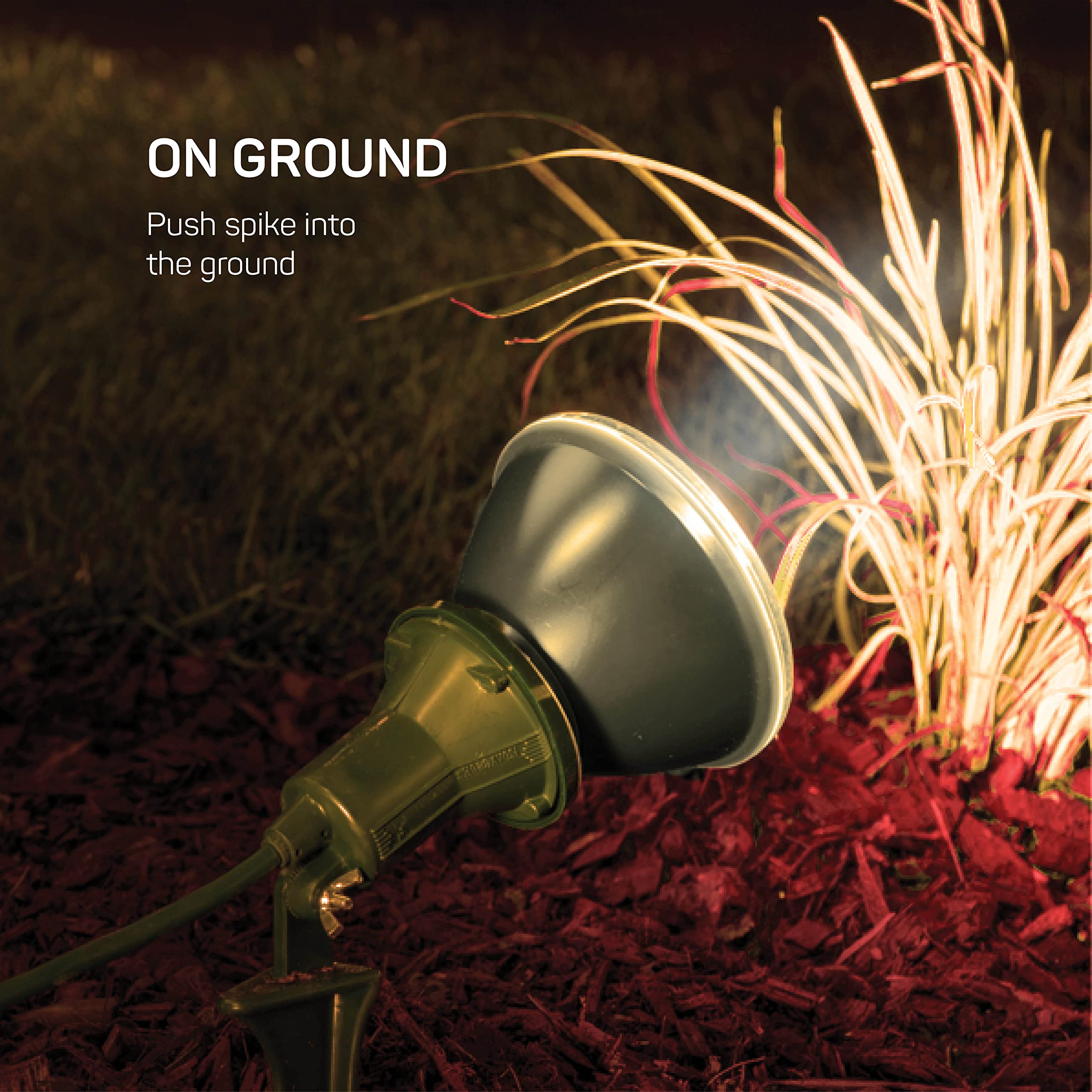 Sewanta Outdoor Flood Light Holder - Heavy Duty Green Fixture With Stake & Wall Mount, 6-Ft Cord