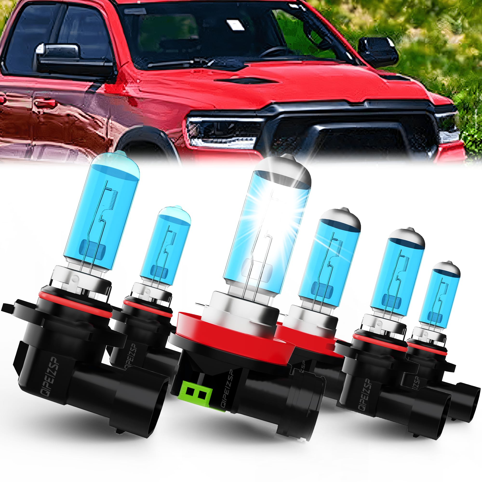 QIPEIZSP compatible with DODGE RAM 1500 2500 3500 4-Headlamps (2009-2018) Lights Headlights Bulbs, 9005/HB3/H10 High Beam + H11/