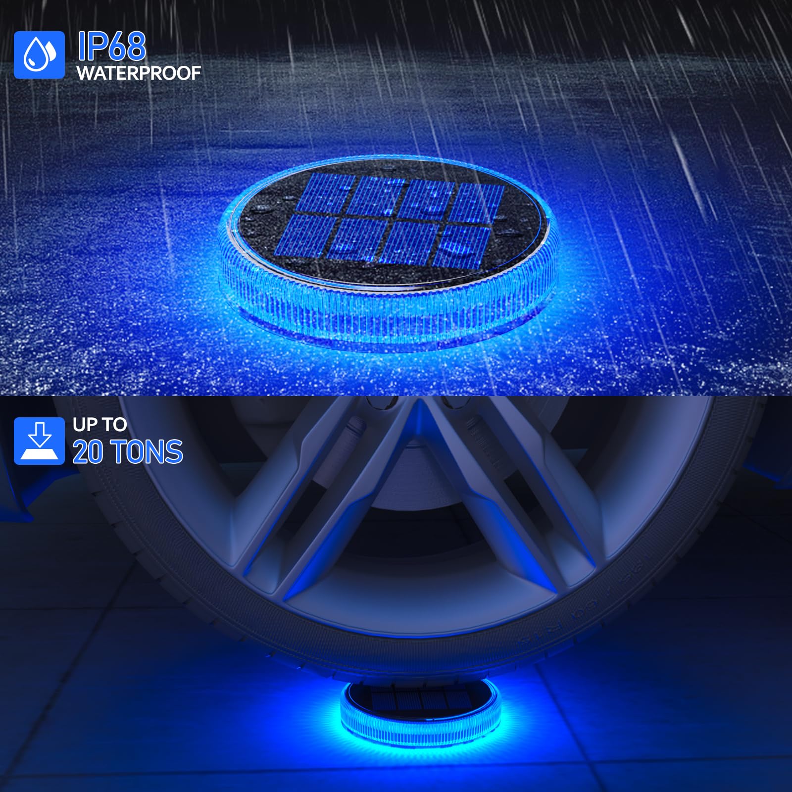 YiLaie Blue Solar Dock Lights Outdoor Waterproof, Driveway Warning Post Deck Lights Solar Powered for Drive Way Boat (4 Pack)