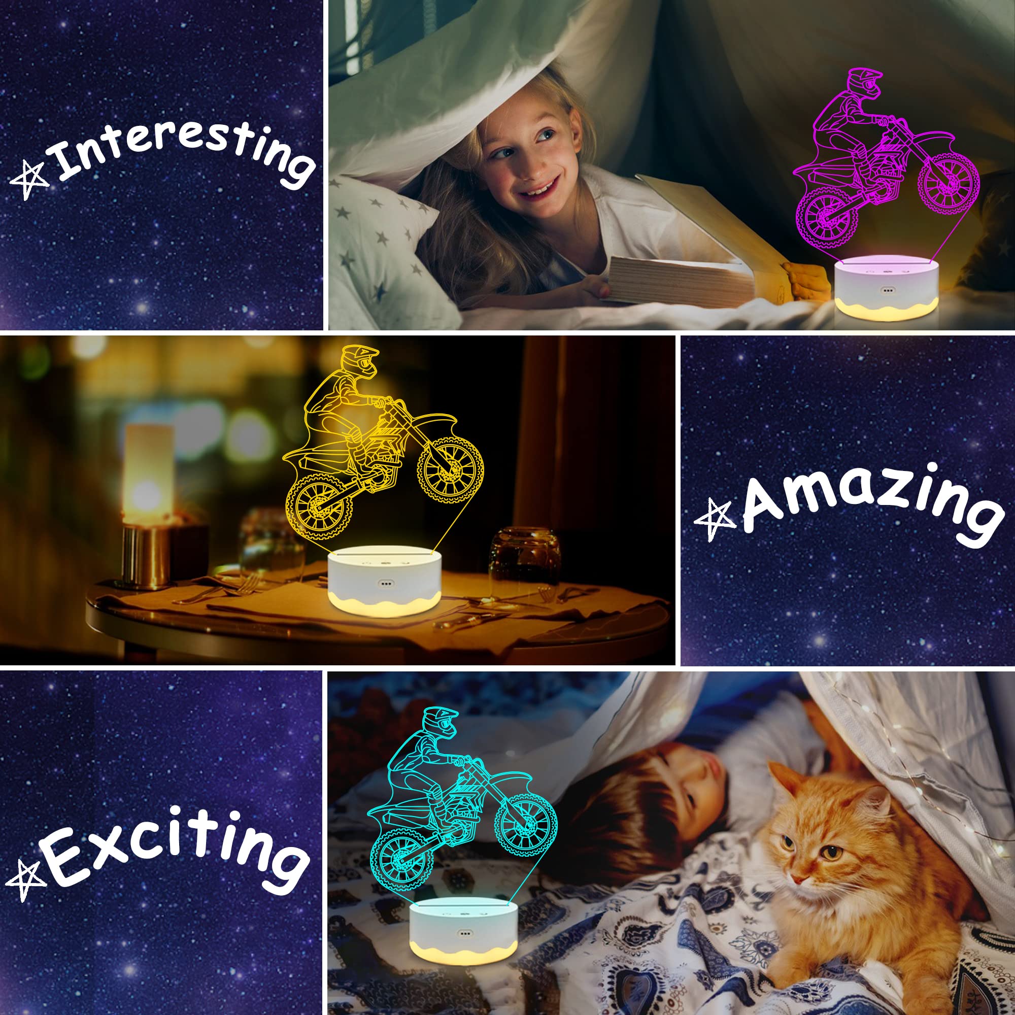 Dirt Bike Toys, Motocross 3D Night Light For Xmas Holiday Birthday Motorcycle Fan Gifts For Dirt Bike Lovers Riders Boys Men Wit