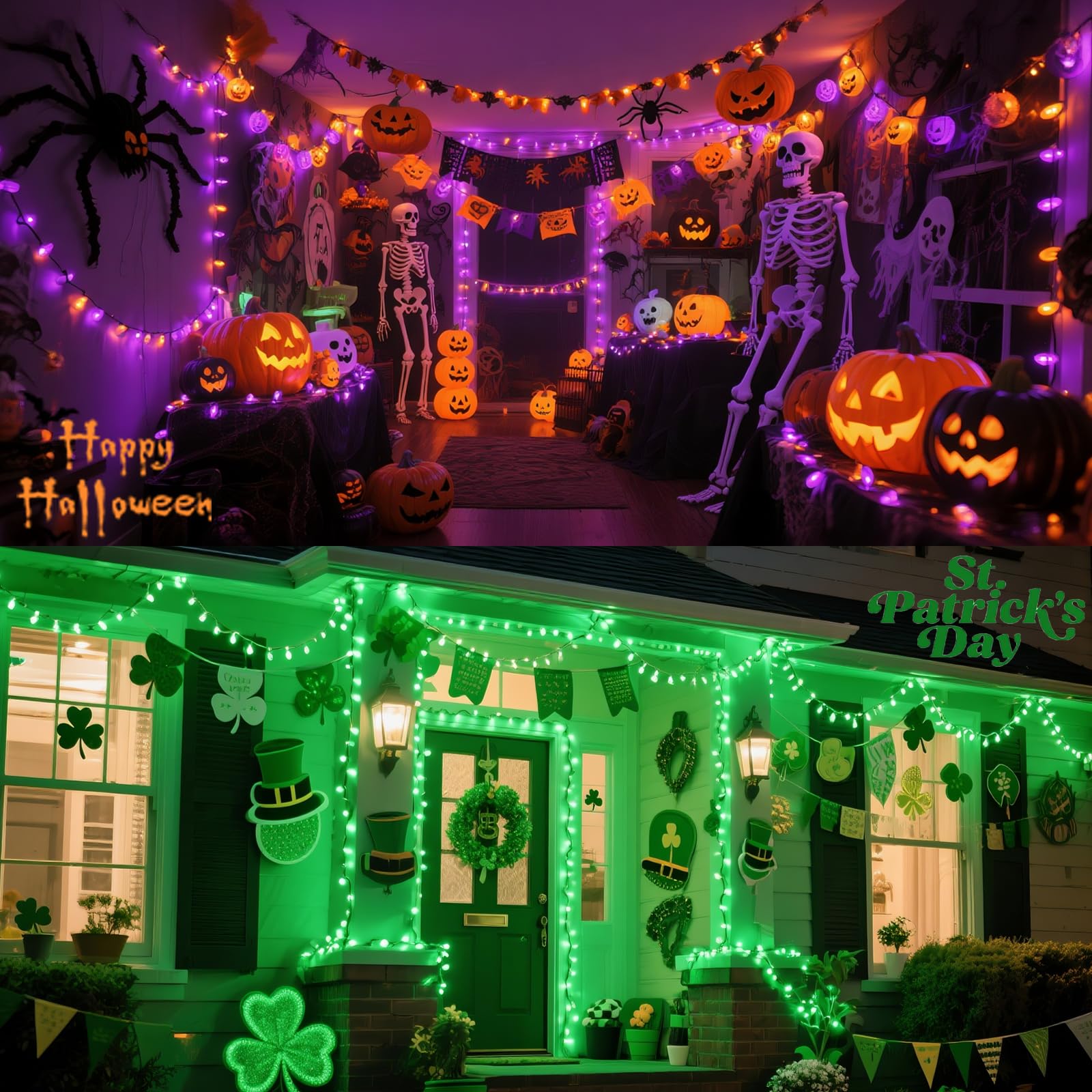 Green Christmas Lights Battery Powered  2 Pack Total 66.6 Ft 200 Led Green String Lights Indoor Outdoor Christmas Decoration  Twinkle Fairy Light For Classroom Home Party Room Xmas Tree Party Decor