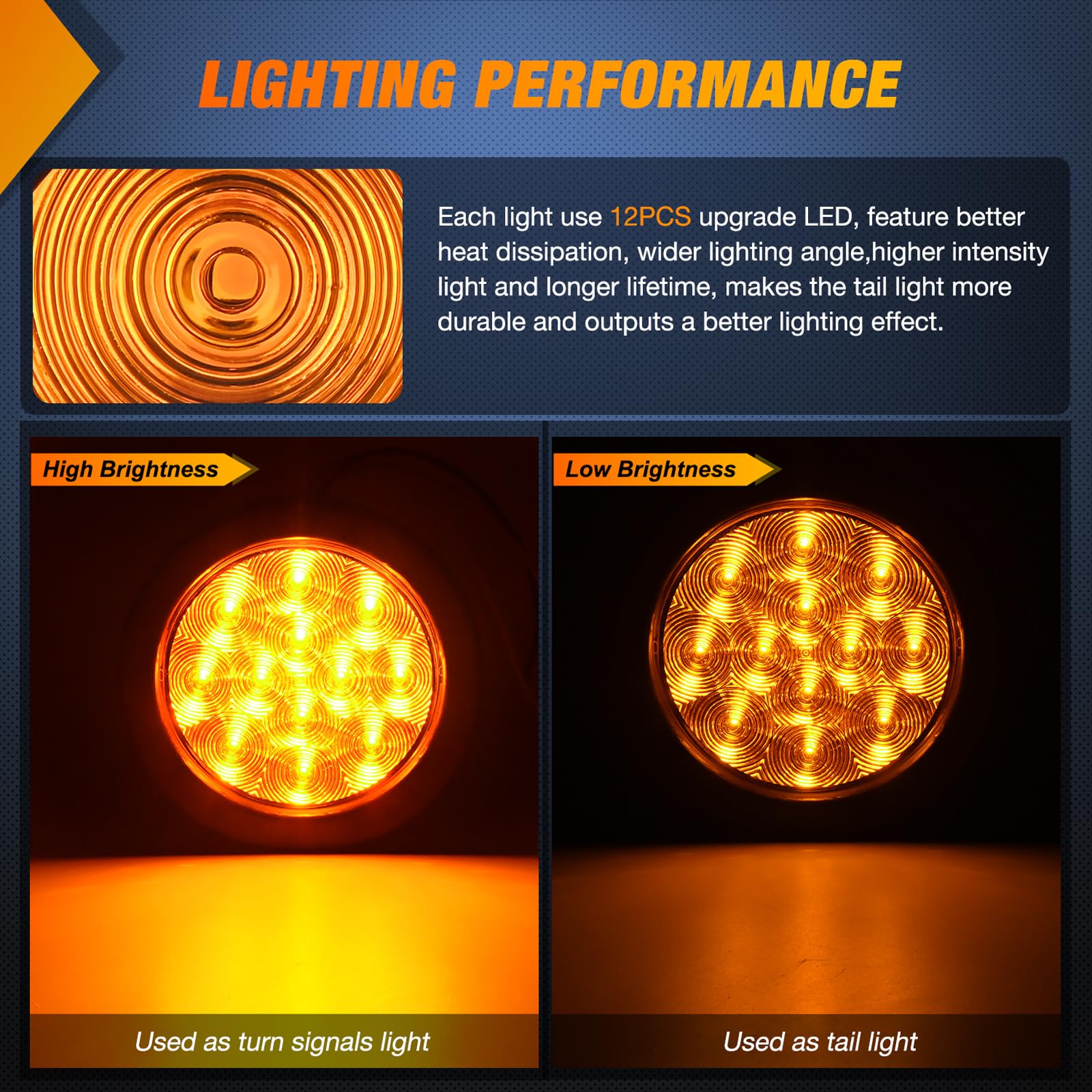 Nilight 4Inch Round Trailer Tail Light With Flush Mount Grommets Plugs W/Mounting Brackets 2Pcs Amber Waterproof Turn Signals Trailer Lights For Rv Truck Trailer