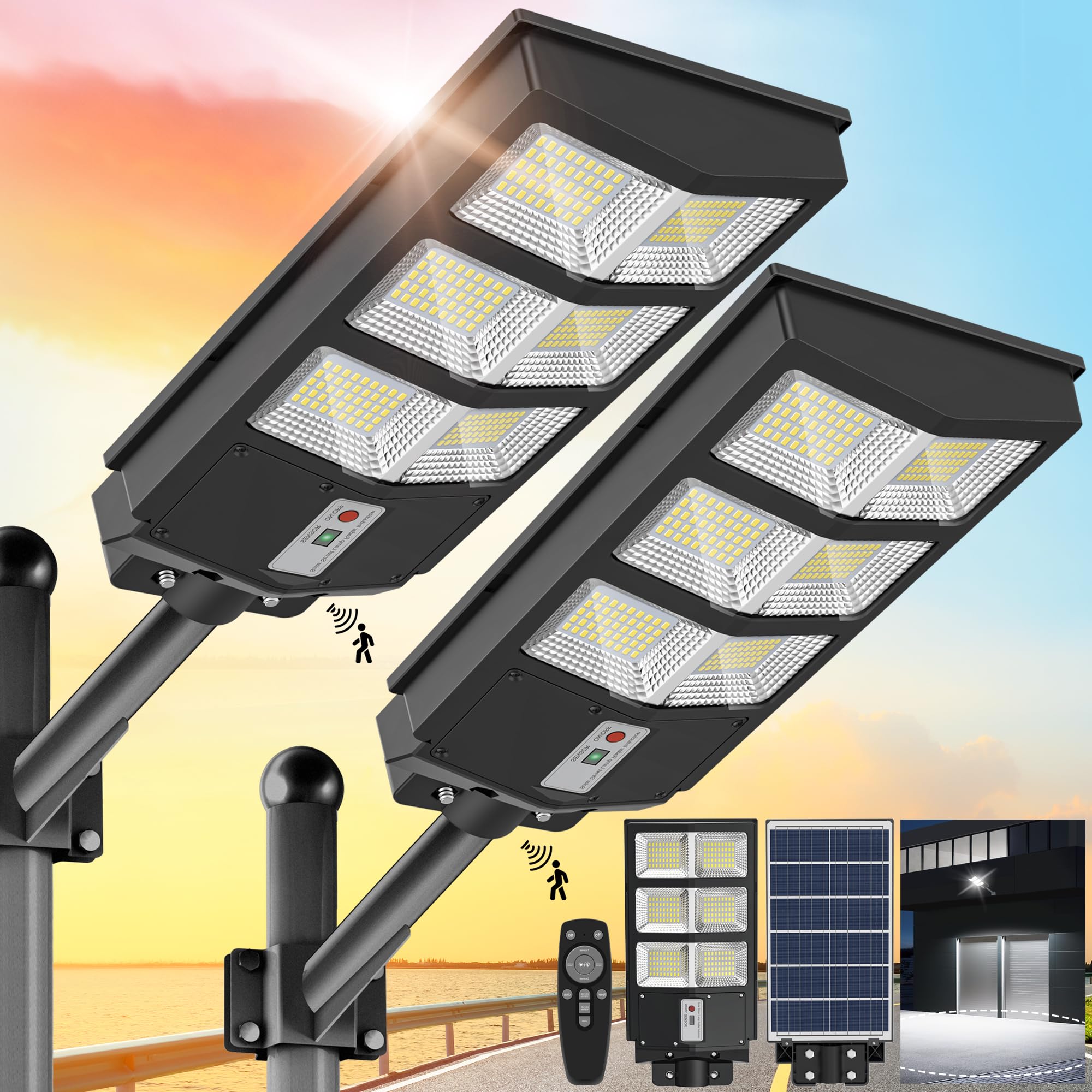 Sunwish Solar Street Lights Outdoor 6500K Solar Parking Lot Lights Commercial Dusk to Dawn, Solar Lights Outdoor Motion Sensor W