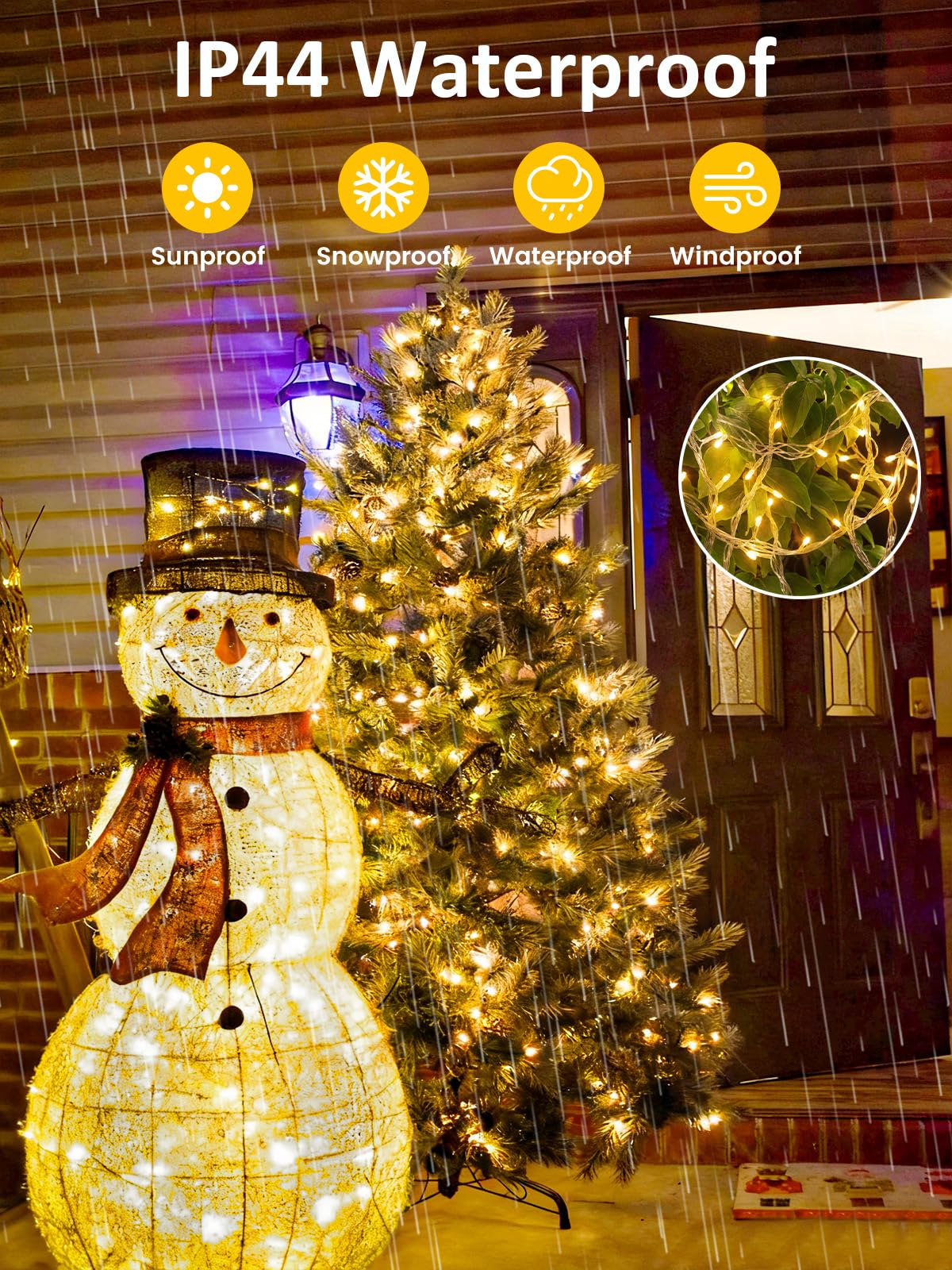 Voice Control Smart Christmas Lights Indoor Outdoor  Clear Wire 66Ft 200 Led String Lights Waterproof  12 Modes Twinkle Fairy String Light For Xmas Tree Wedding Party Bedroom Decorations (Warm White)