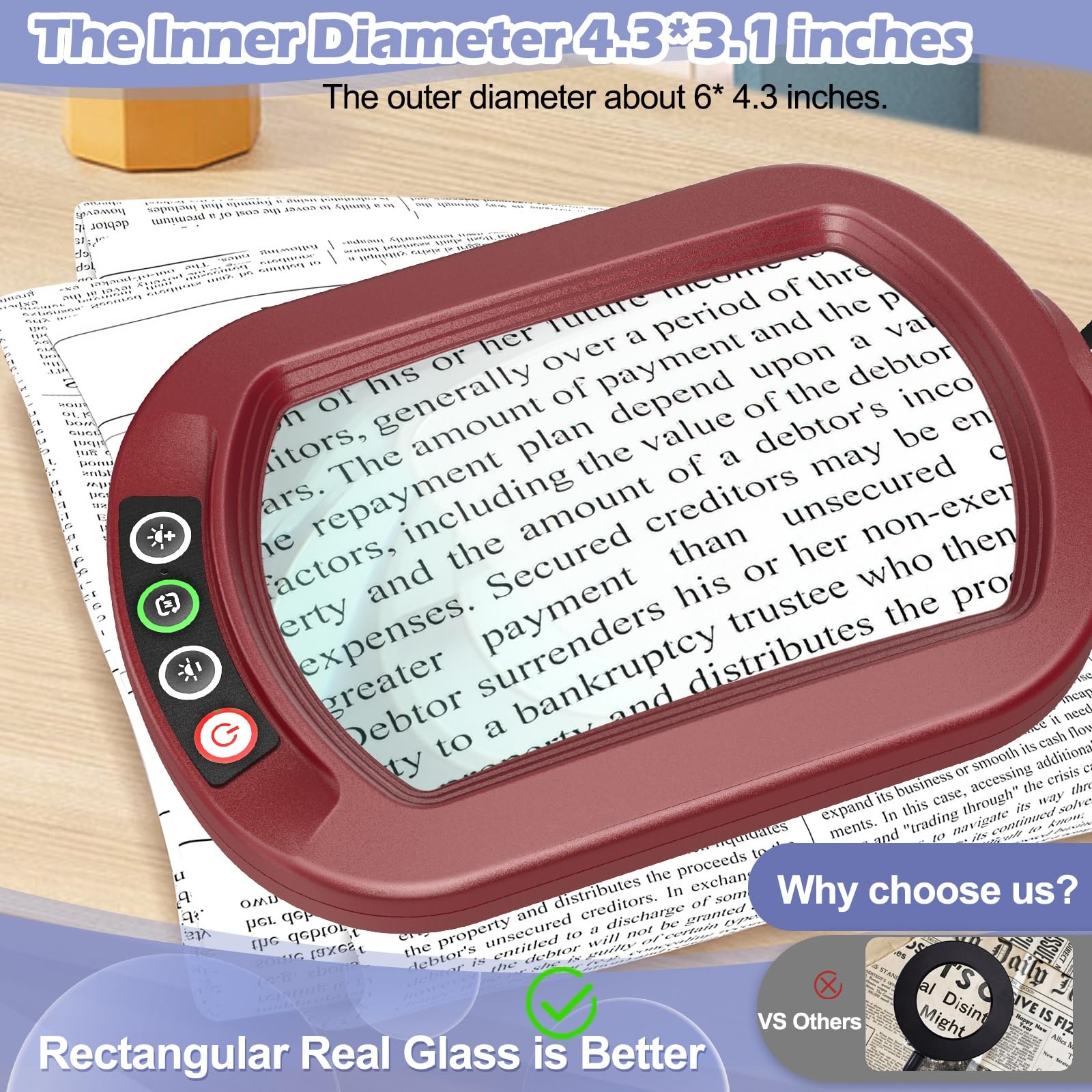 Drdefi 10X Magnifying Glass with LED Light, Glass Material, Hands-Free Clamp, Model 602, Red