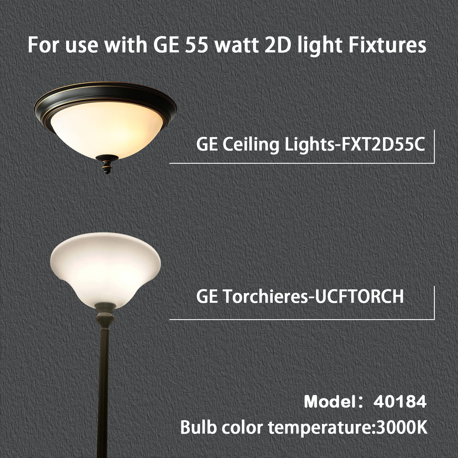 KosunRefill 55W Fluorescent Replacement Bulb F55W2D/830, Warm White, 4-Pin GRY10Q-3 Base, for G E General Electric