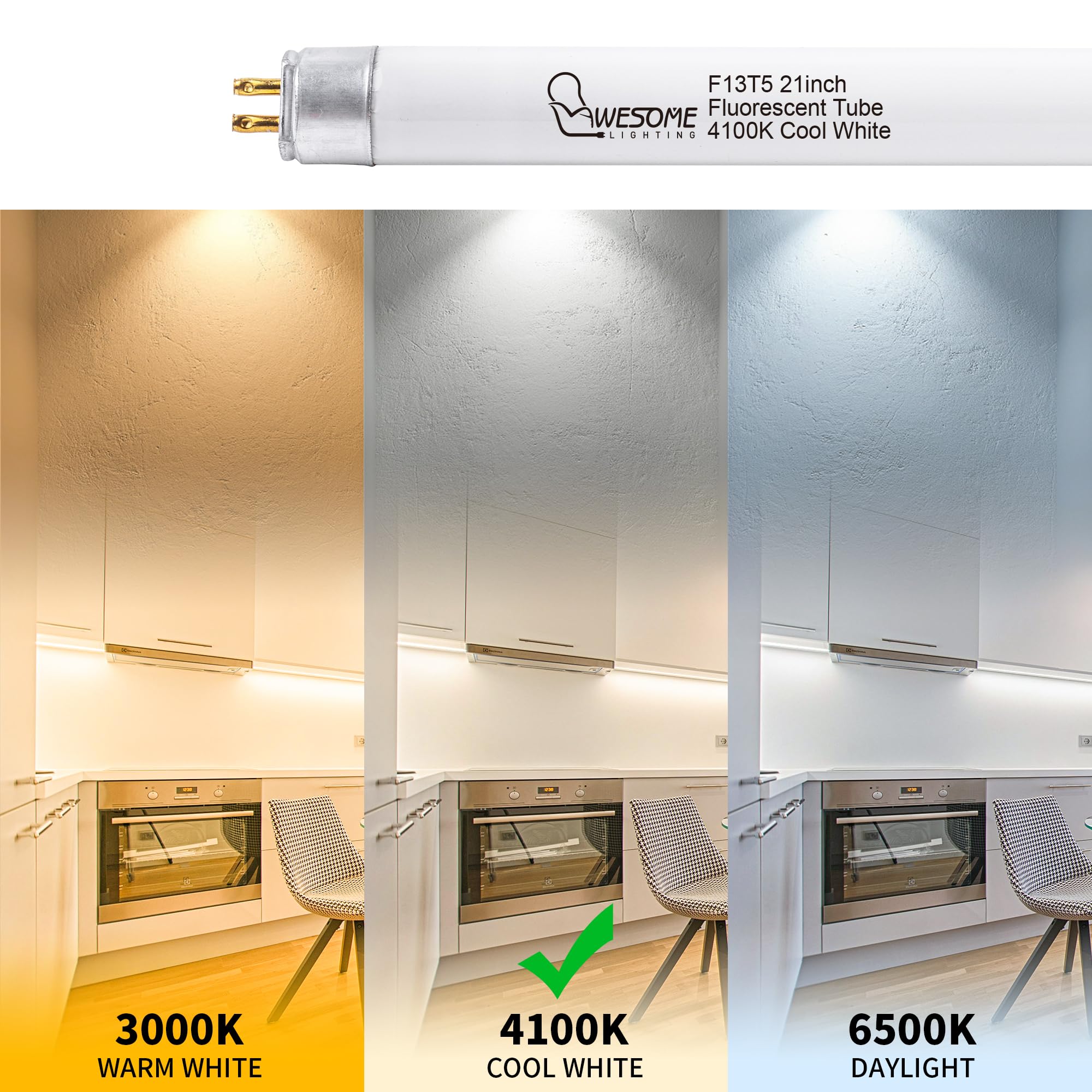 Wesome Lighting 8 Pack 21 Inch F13T5/Cw Fluorescent Light Bulb  4100K Cool White  T5 13 Watts Fluorescent Replacement Bulb For Counter And Cabinet Fixture  G5 Base