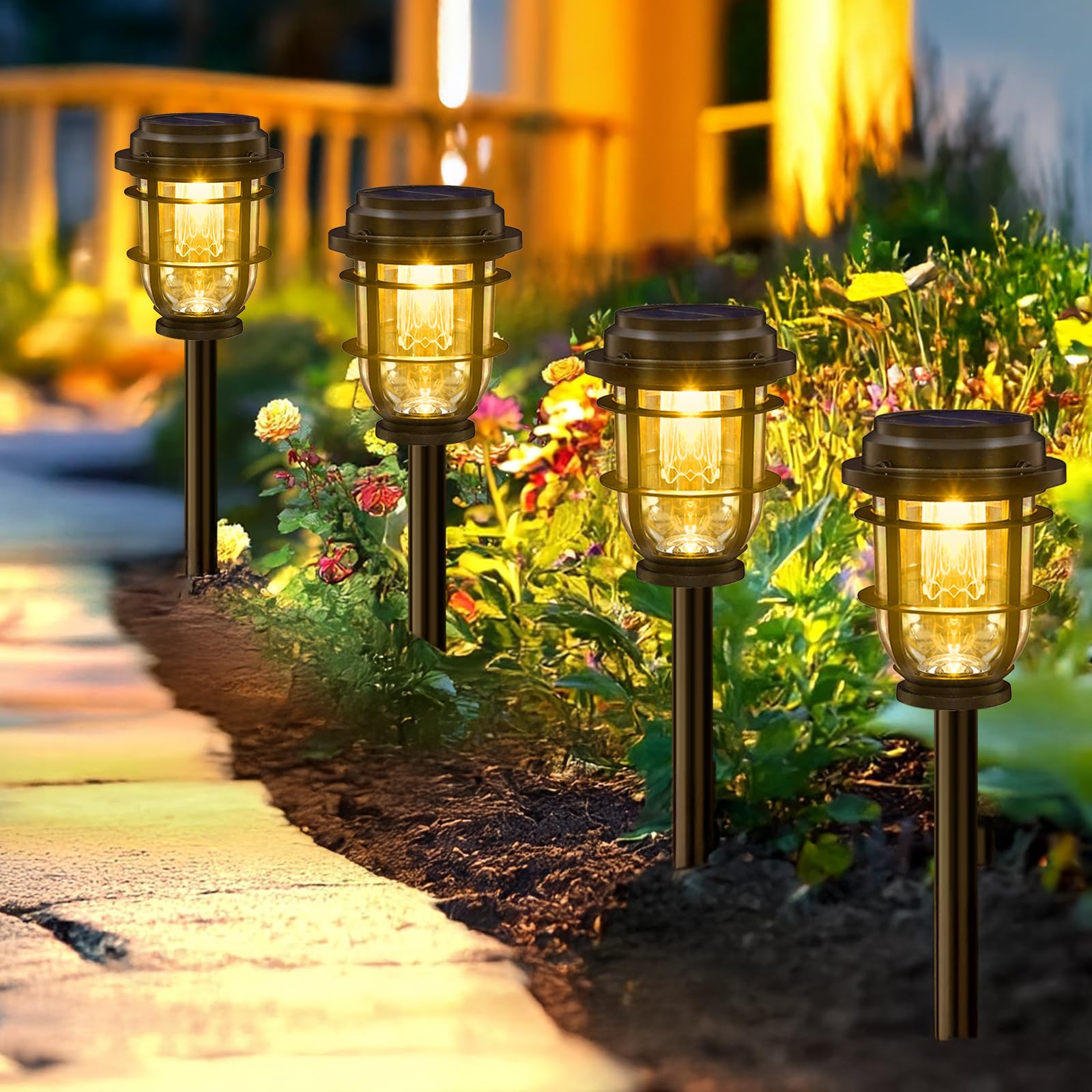Vuees 2-Pack Solar Pathway Lights  Bright Auto Garden Lights Decor - Durable Landscape Lighting For Lawn  Patio  Walkway  Driveway  Housewarming Gifts Idea