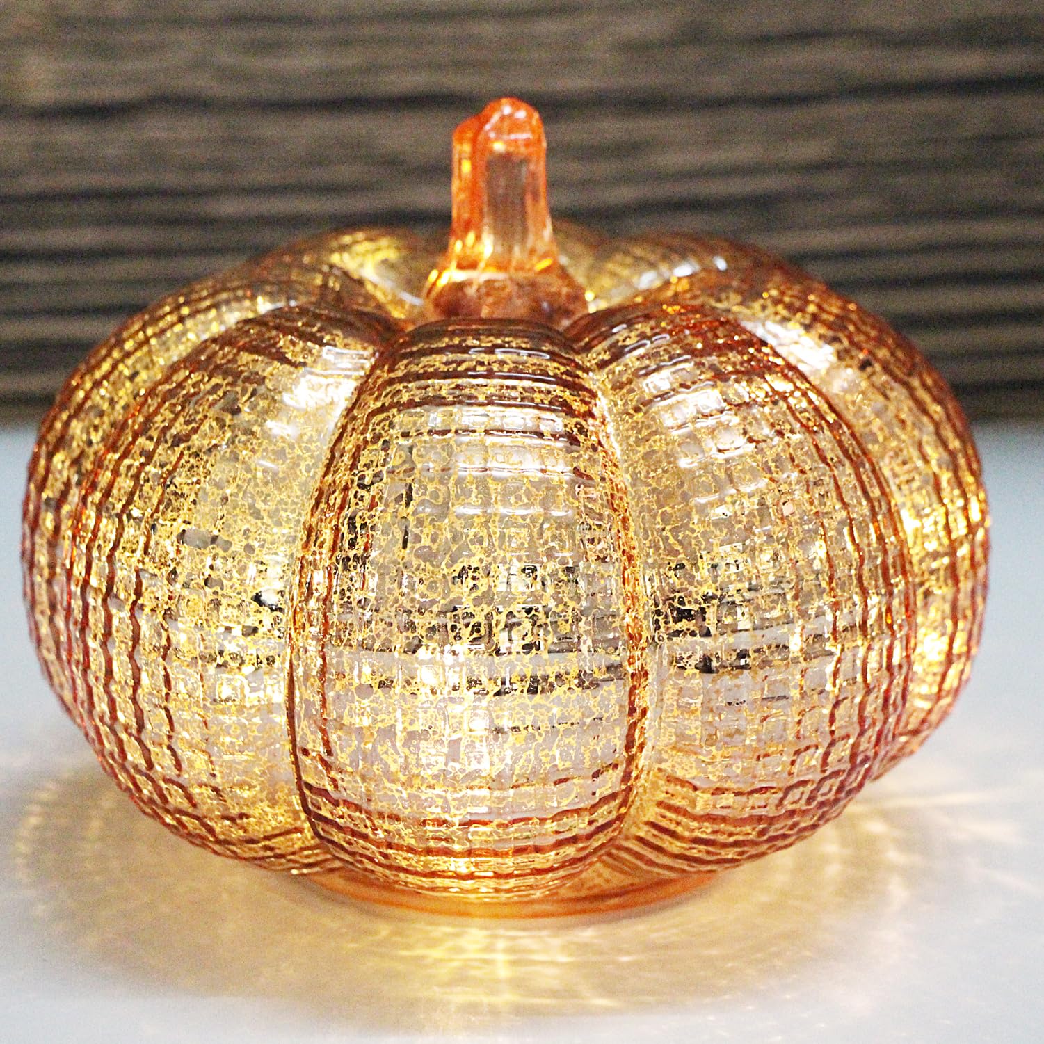 HVTDECOR Mercury Glass Pumpkin Lights with Timer  Battery Operated Led Pumpkin Lights for Halloween Fall Thanksgiving Rustic Decor (Rosegold Grid-Patterned  5.5)