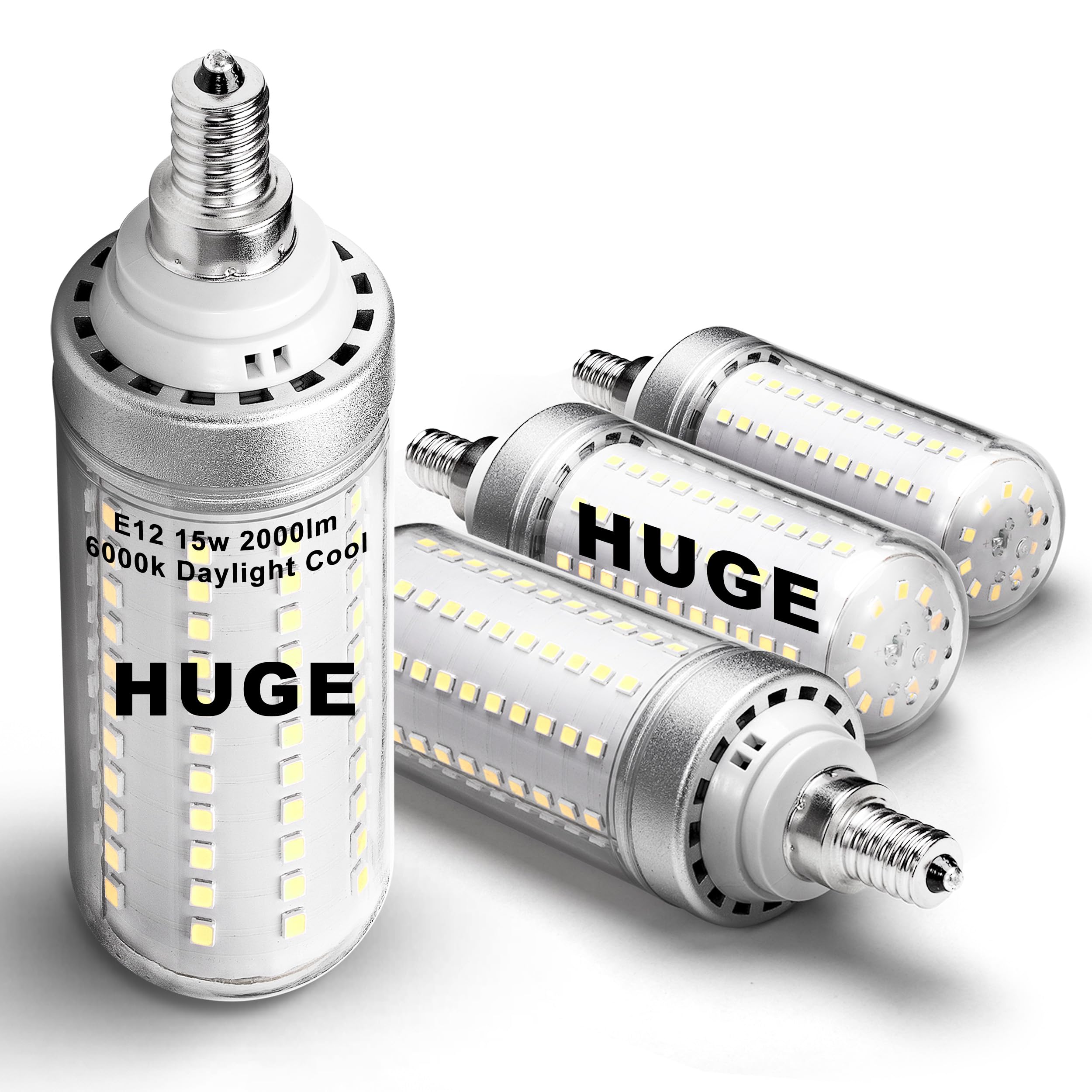 Big 1.57X 5.03 Inch  E12 150W Replacement Led Candelabra Bulbs C7 6000K Daylight Bright 2200 Lm T6 E12 15W Led Chandelier Light Bulbs For Ceiling Fan Pendant Lighting Floor Lamp Non-Dimmable 4 Pack