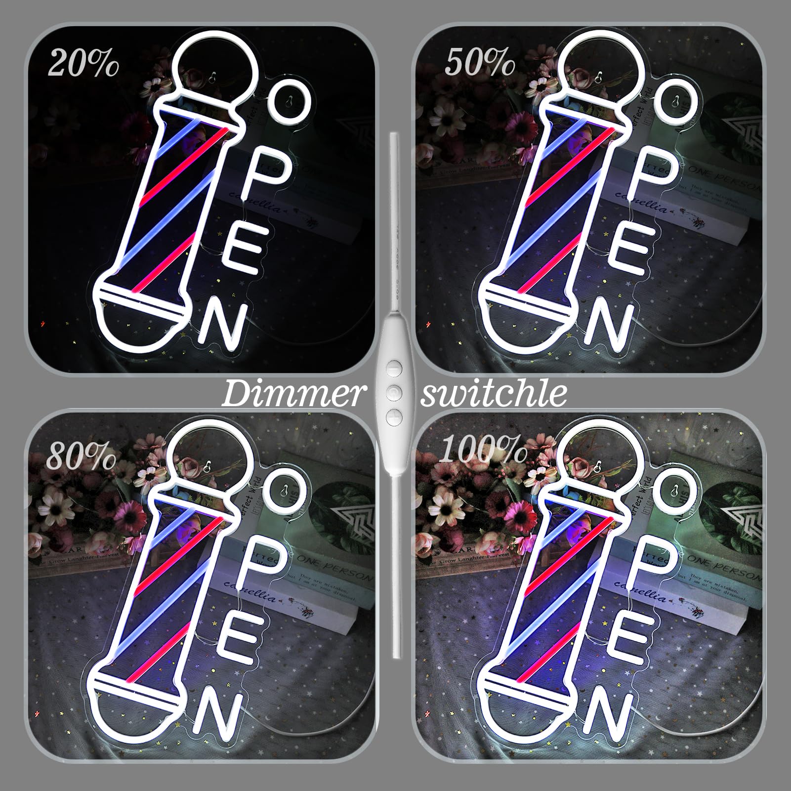 Barber Shop Open Neon Sign Hair Salon Supplies Neon Lights Wall Decor For Barber Shop  Barber Pole Logo Barber Shop Barber Supplies  Barber Accessories  Dimmable Usb Power Blue Red White(16.5X7.8)
