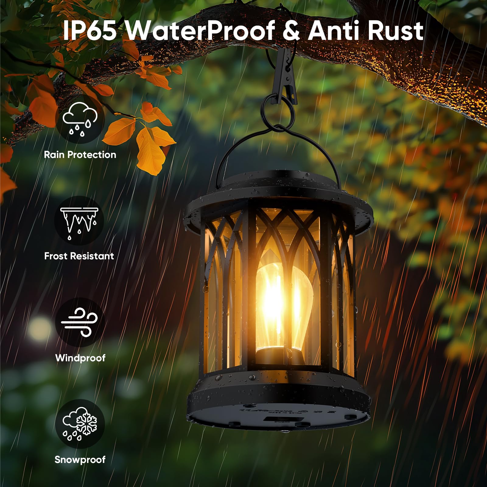 SIMLIX Hanging Solar Lanterns - 2 Pack Waterproof Outdoor Patio Decor, Black ABS, Clip-On Design for Garden & Family Gifts