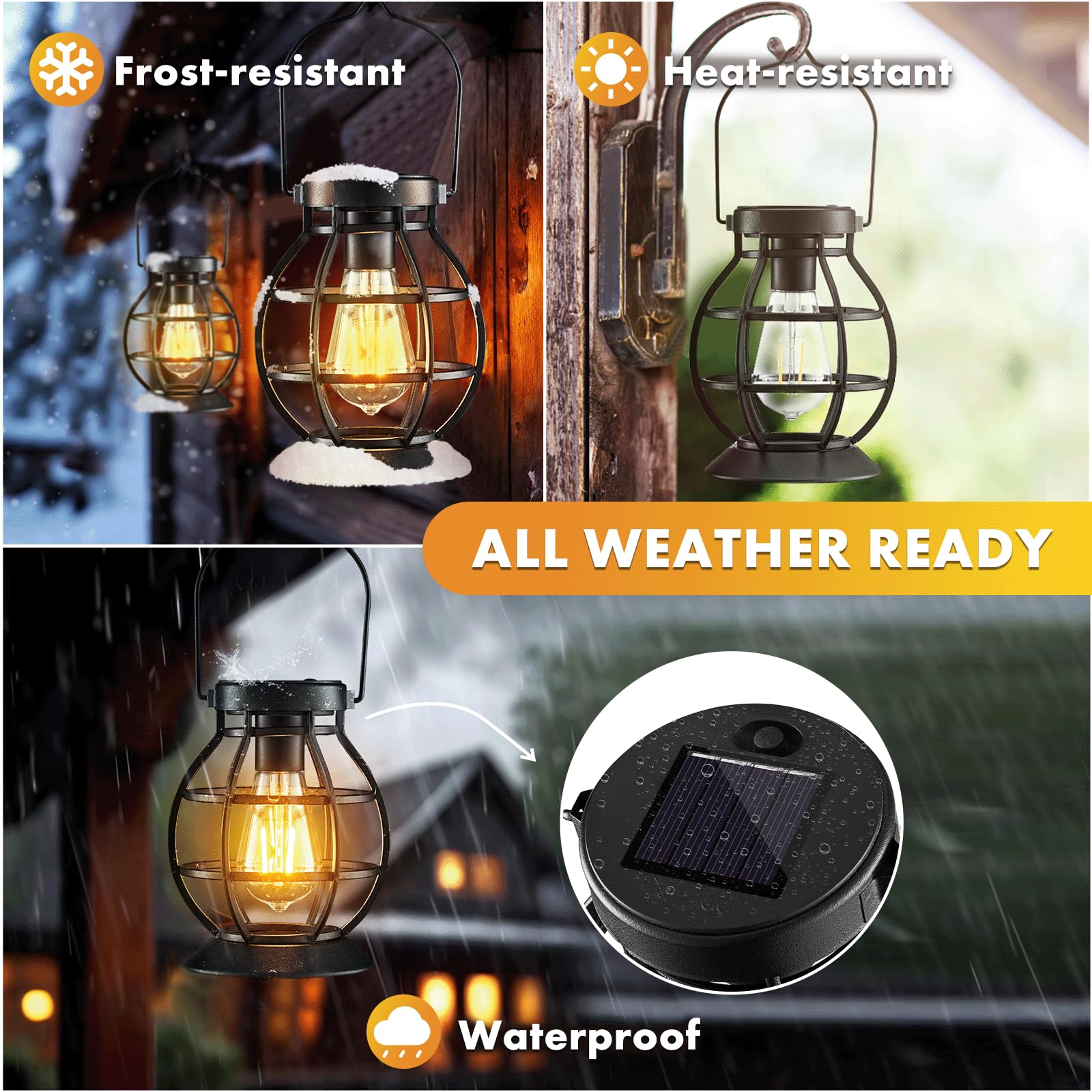 MAGGIFT 2 Pack Solar Lanterns, Waterproof LED Metal Decor Lights, Black, Model MGF-SL-BALL-2P for Outdoor Garden, Patio, Yard