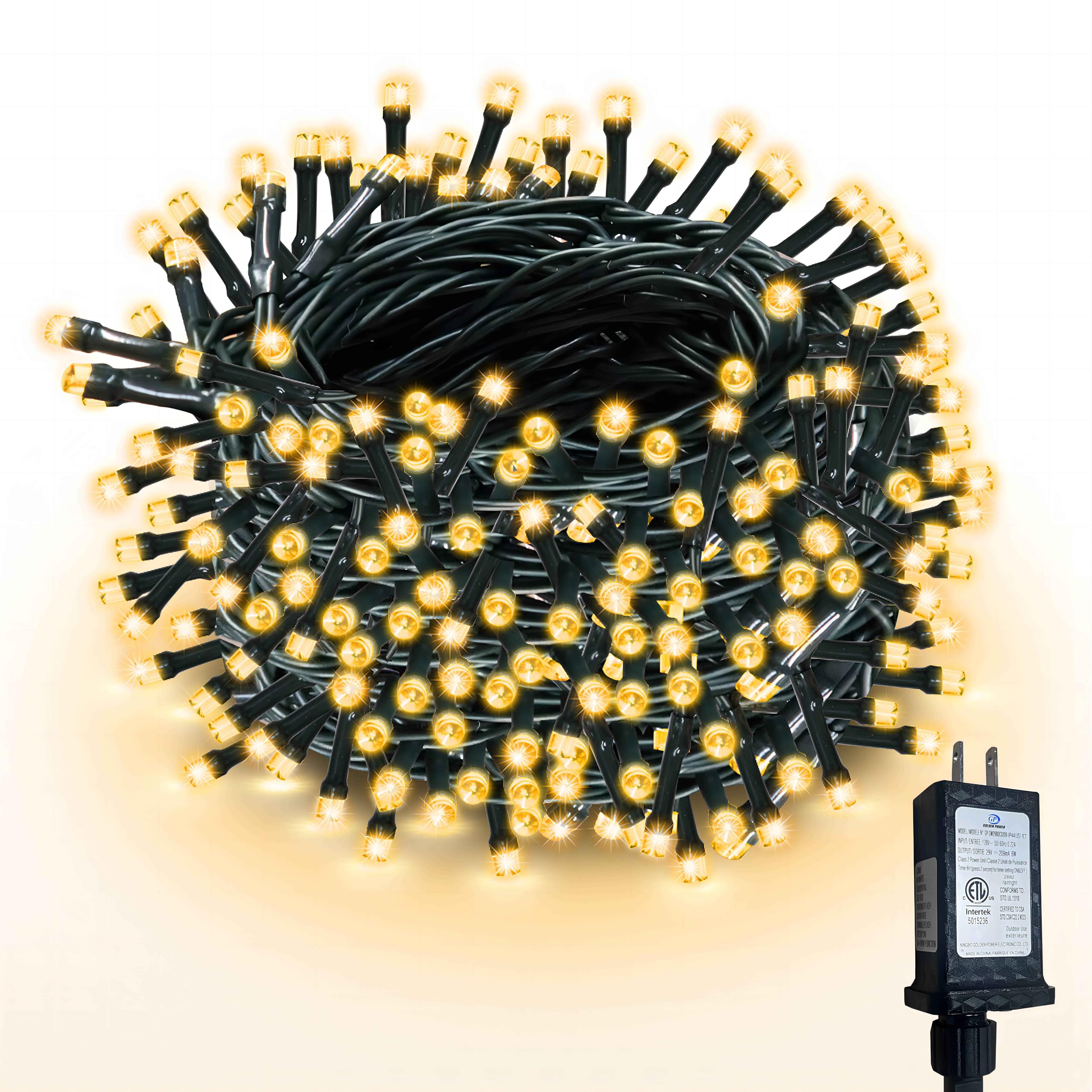 WISD Christmas Outdoor String Lights 75ft 200 LED Waterproof with Memory Modes, Twinkle Plug in Fairy Lights for Indoor Xmas Tree Backyard Wedding Party Garden Balcony Porch Decor, Warm White