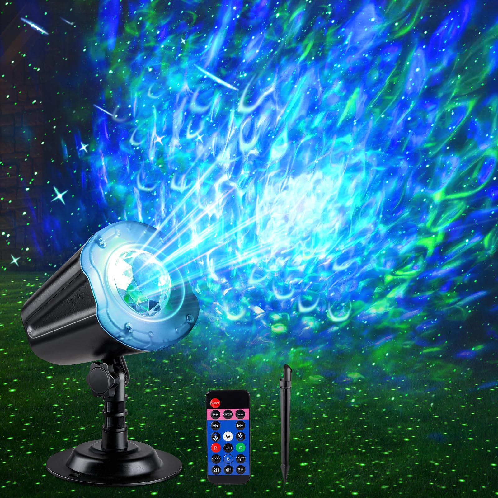 Laser Wave Projector Outdoor, Starry Sky & RGBW Ocean Wave Light Show with Remote Control, Waterproof IP65, Holiday Decor for Ha
