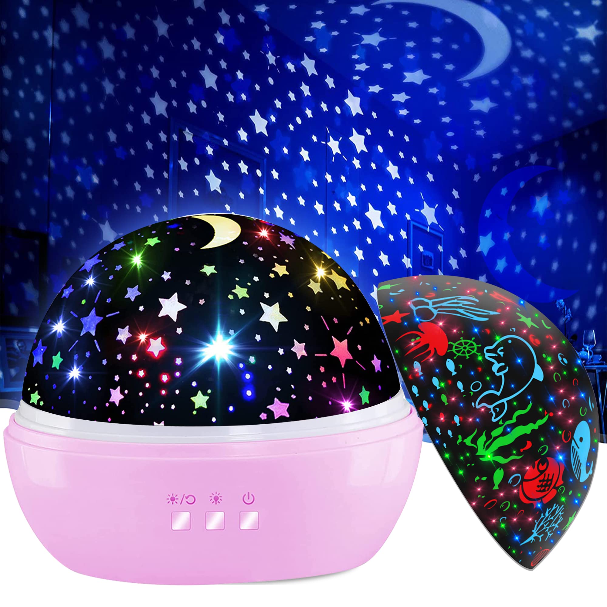KEVAP Starry Night Light Projector for Kids, 360° Rotating, Ocean Wave, Pink, Plastic