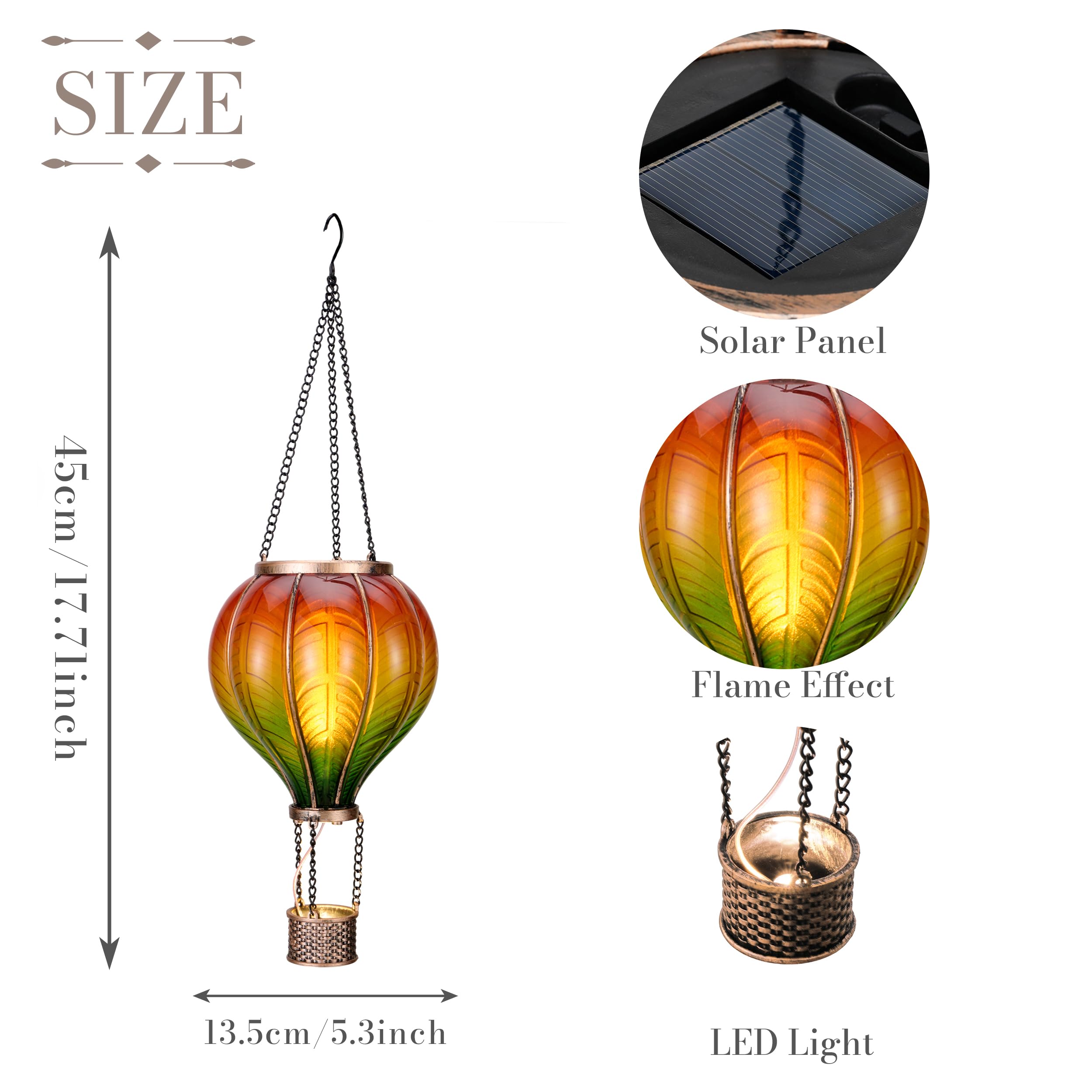 Teresa'S Collections Hot Air Balloon Solar Lantern For Garden Decor ,Flickering Flame Hanging Solar Light For Outdoor ,Orange &