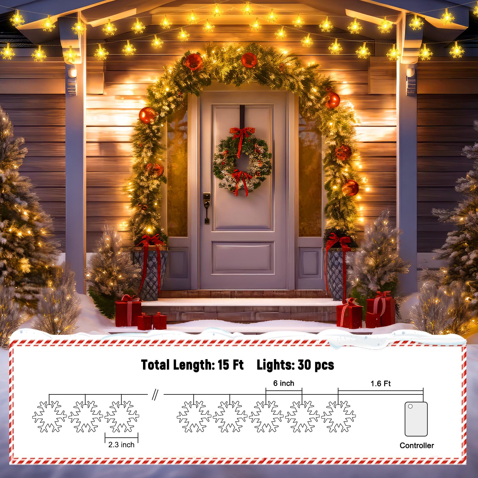 Minetom 4 Pack Christmas Lights, 14 Ft 30 Led Christmas Snowflakes Lights, Waterproof Snowflakes Holiday Lights, Shatterproof Xmas Fairy Lights For Indoor Decor