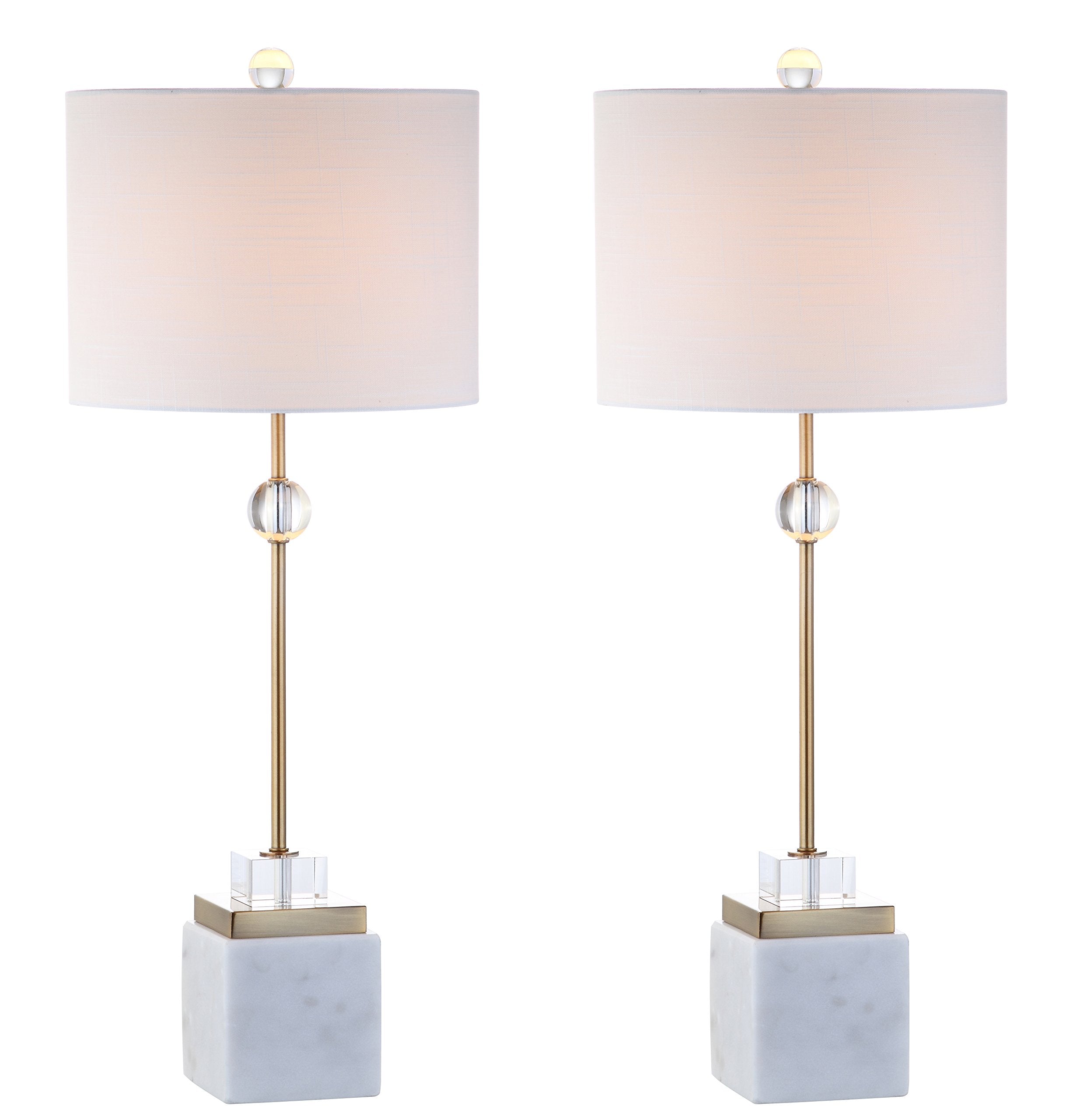 JONATHAN Y JYL5008A-SET2 30 Modern Glam Marble & Crystal Table Lamp Set of 2 for Living Room Bedroom  Contemporary Brass Gold Bedside Nightstand Lamps with White Linen Drum Shade  White & Gold