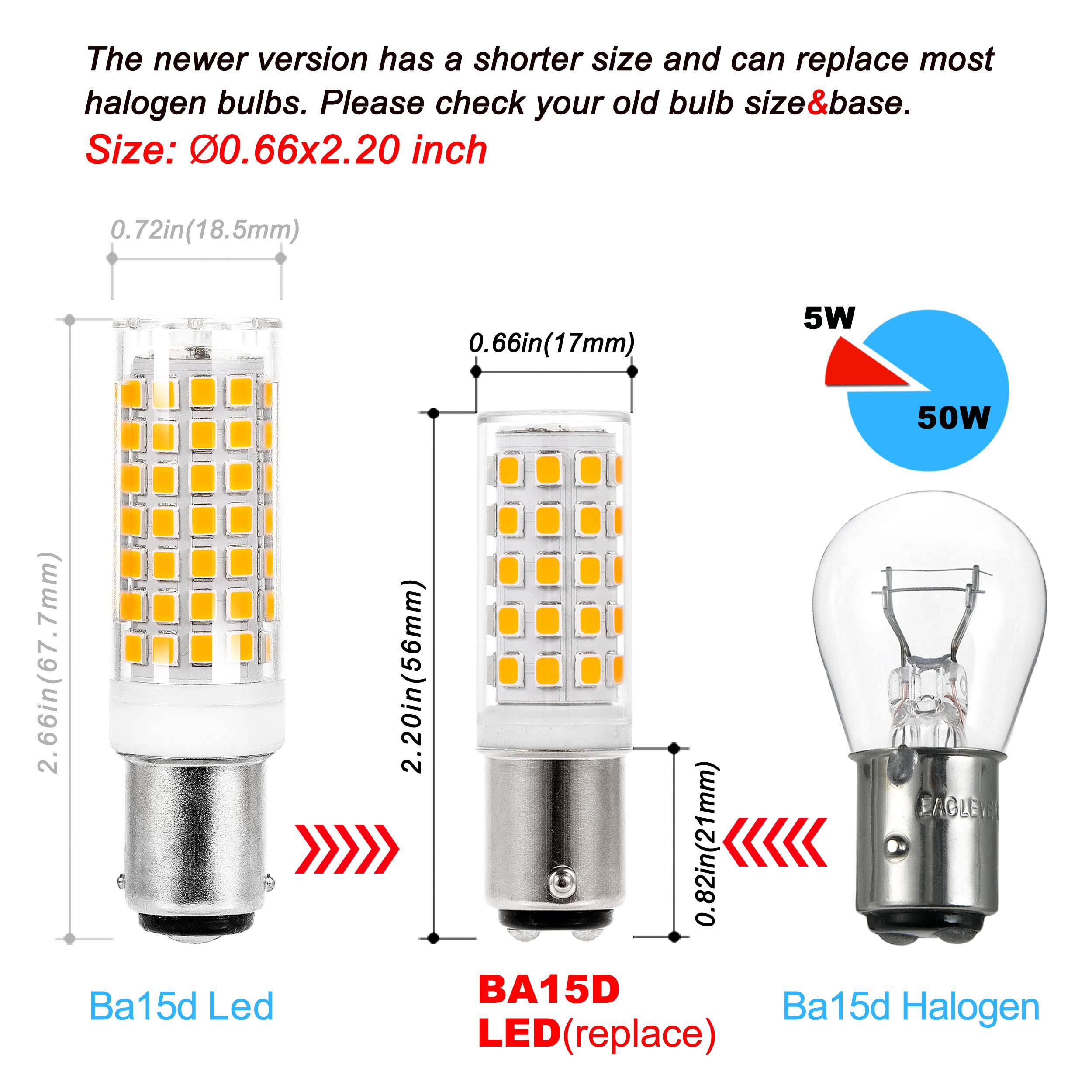 Ziomitus BA15D LED Light Bulbs 50W-75W Replacement, 2700K Soft Warm White, 5-Pack, Non-Dimmable, Ideal for Sewing Machines