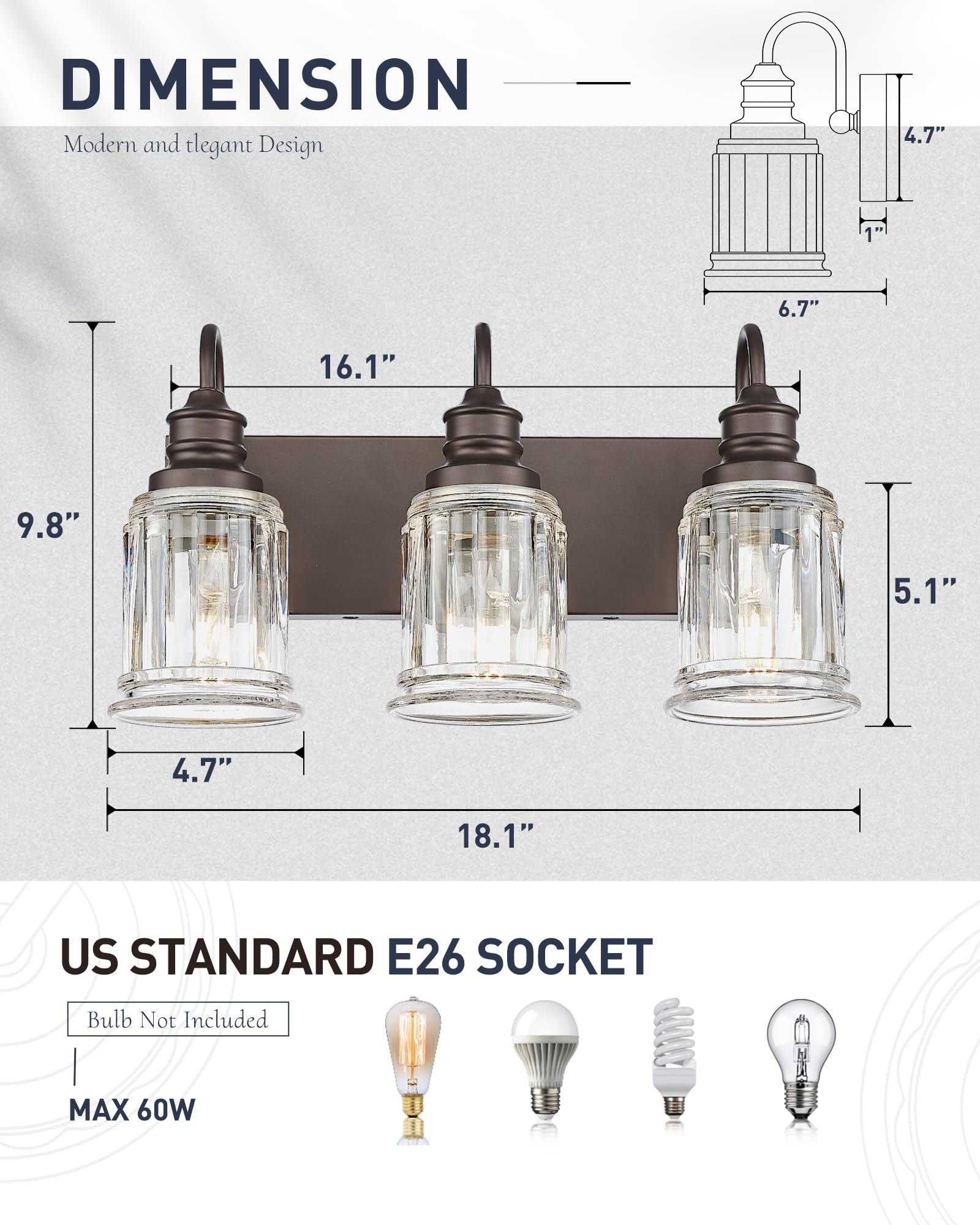 3 Light Bathroom Vanity Light - Hwh Bathroom Lights Over Mirror Farmhouse Vanity Sconce Wall Lighting With Bell-Shaped Clear Glass  Oil-Rubbed Bronze Finish  5Hzg106B-3W Orb