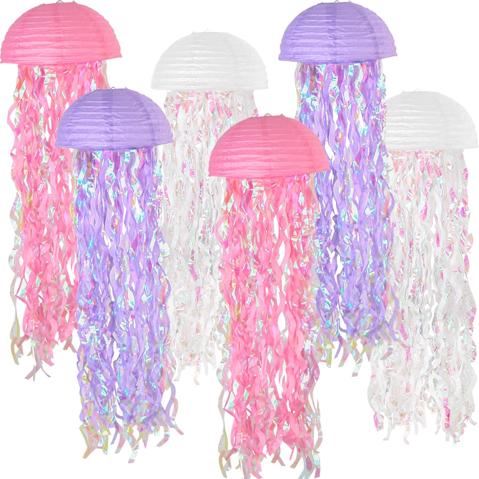 MEIDUO Jellyfish Paper Lanterns 6 Packs Ocean Theme Party Supplies Pink Purple White