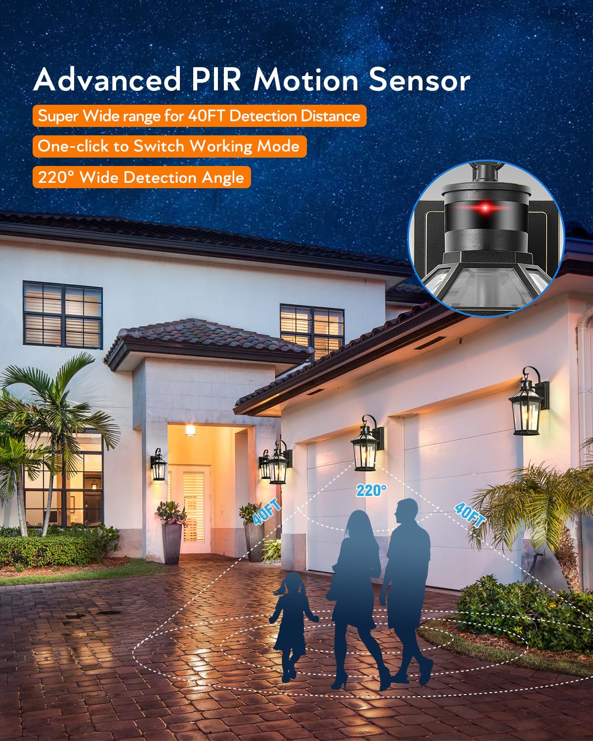 Vianis Motion Sensor Outdoor Wall Lantern, Dusk To Dawn Outdoor Porch Light, 100% Anti-Rust Aluminum Waterproof Exterior Light F