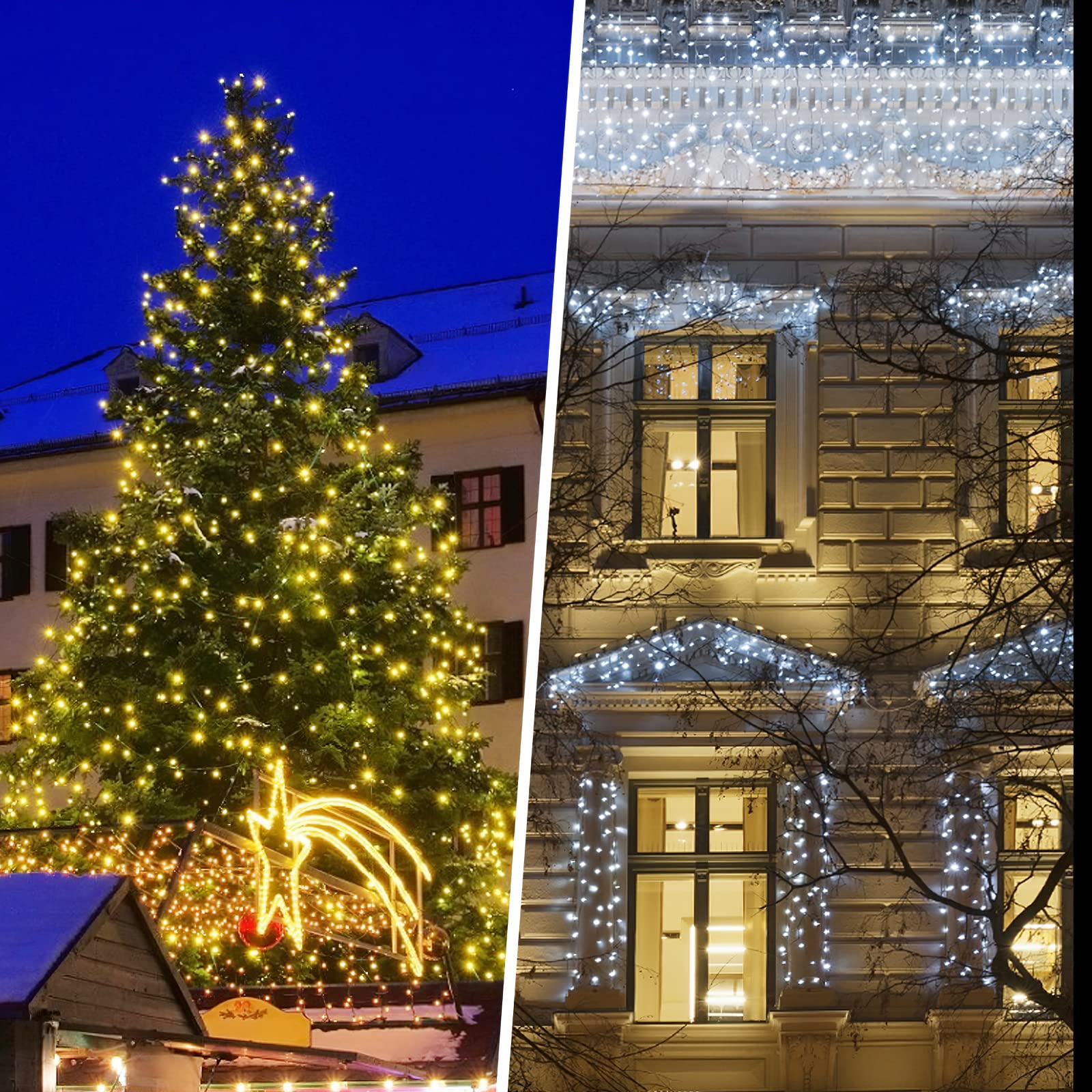 LetsFunny Outdoor Christmas Lights, 300 LED Twinkle String Light, 108FT, Waterproof, Warm & Cold Light, Model JT-DC030V0200