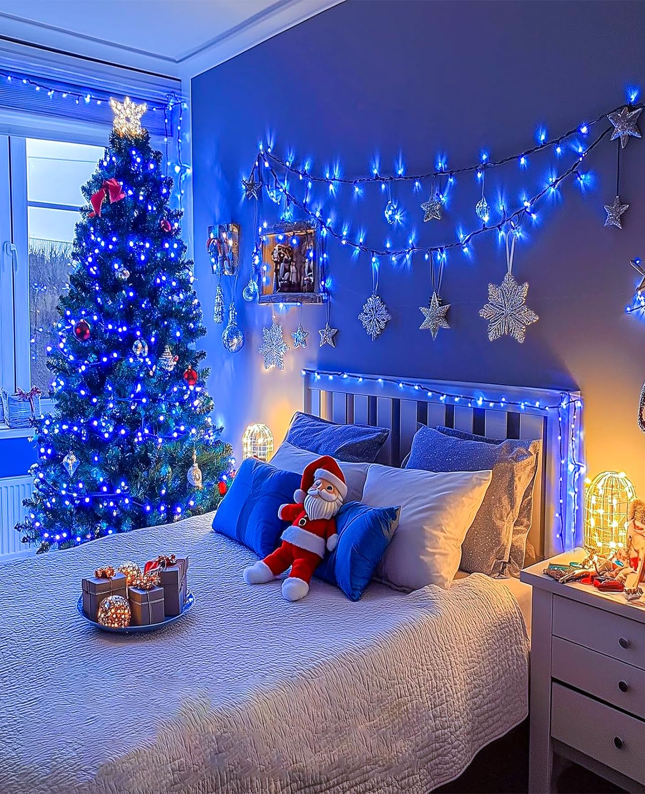 197Ft 600 Led Christmas Lights Outdoor  Plug In Christmas Tree Lights 8 Modes  Waterproof String Twinkle Lights For Indoor House Patio Garden Party Wedding Holiday Decorations  Blue