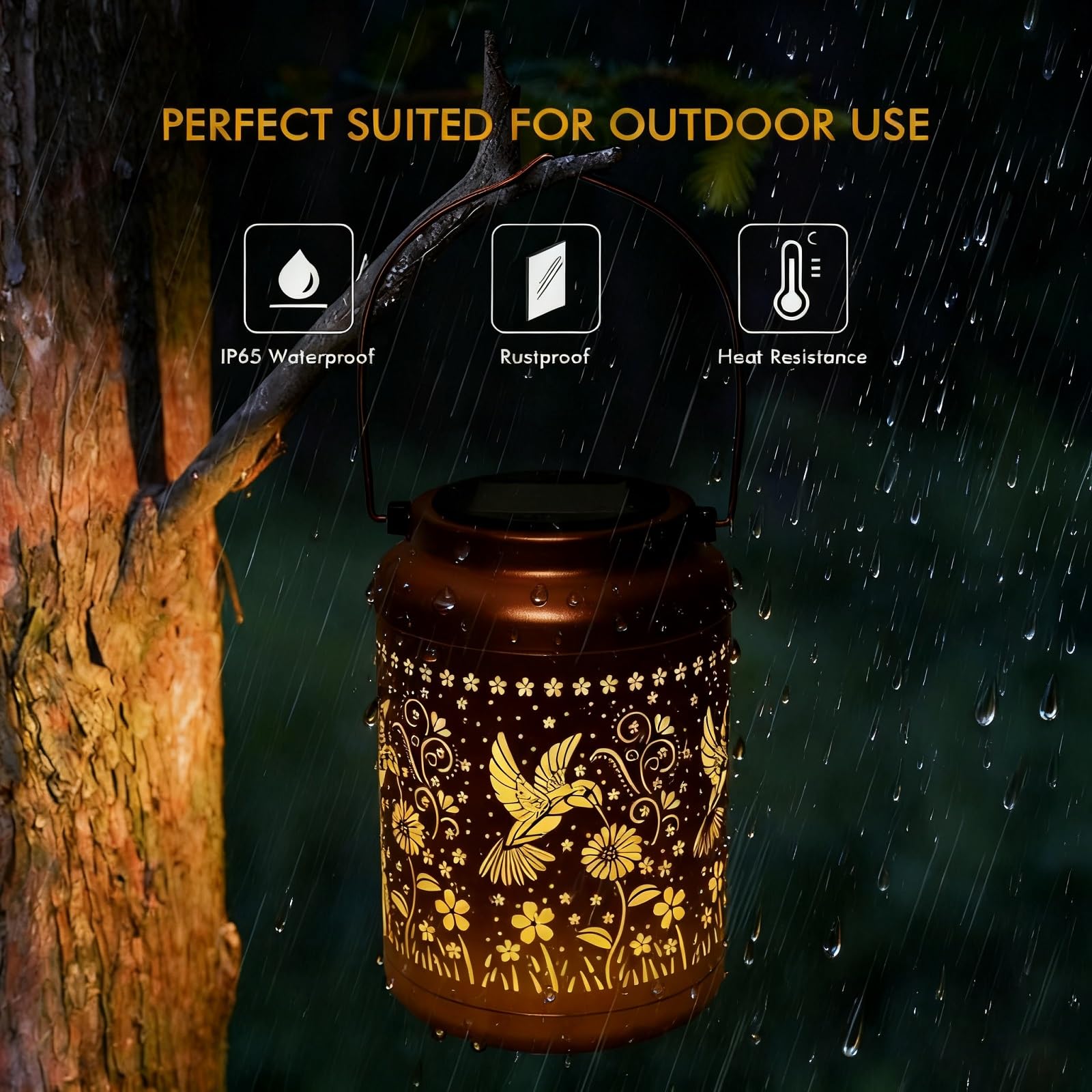 2 Pack Solar Lanterns Outdoor Garden Decor- Solar Lights Waterproof Hummingbird Decorative Gifts For Women Mom Grandma Hanging Metal Lights Gardening Gift For Outside For Yard  Patio  Backyard  Farm