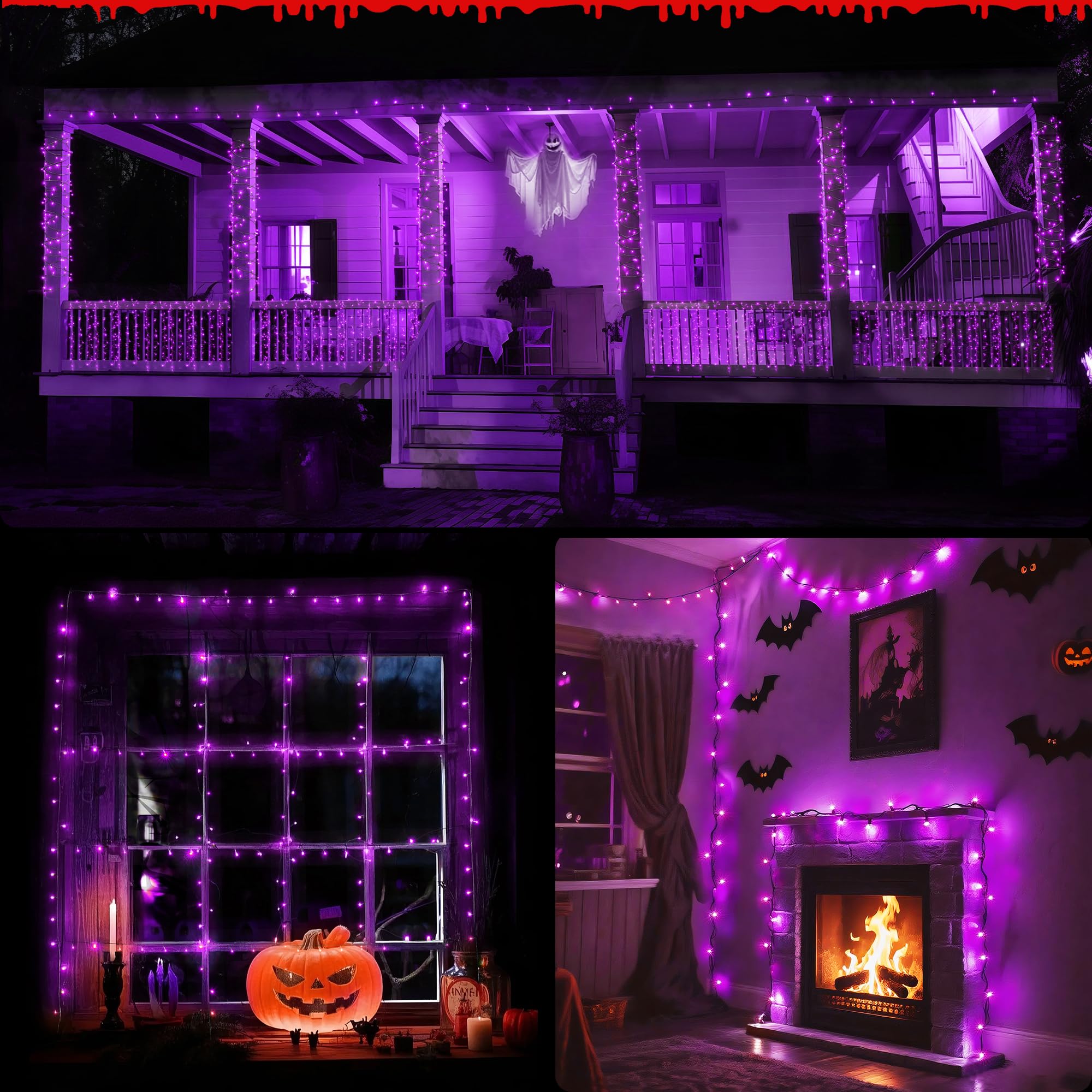 WBao 500LED Halloween String Lights, 174ft Purple, Waterproof, 8 Modes, Timer, UL Certified for Indoor/Outdoor Decor