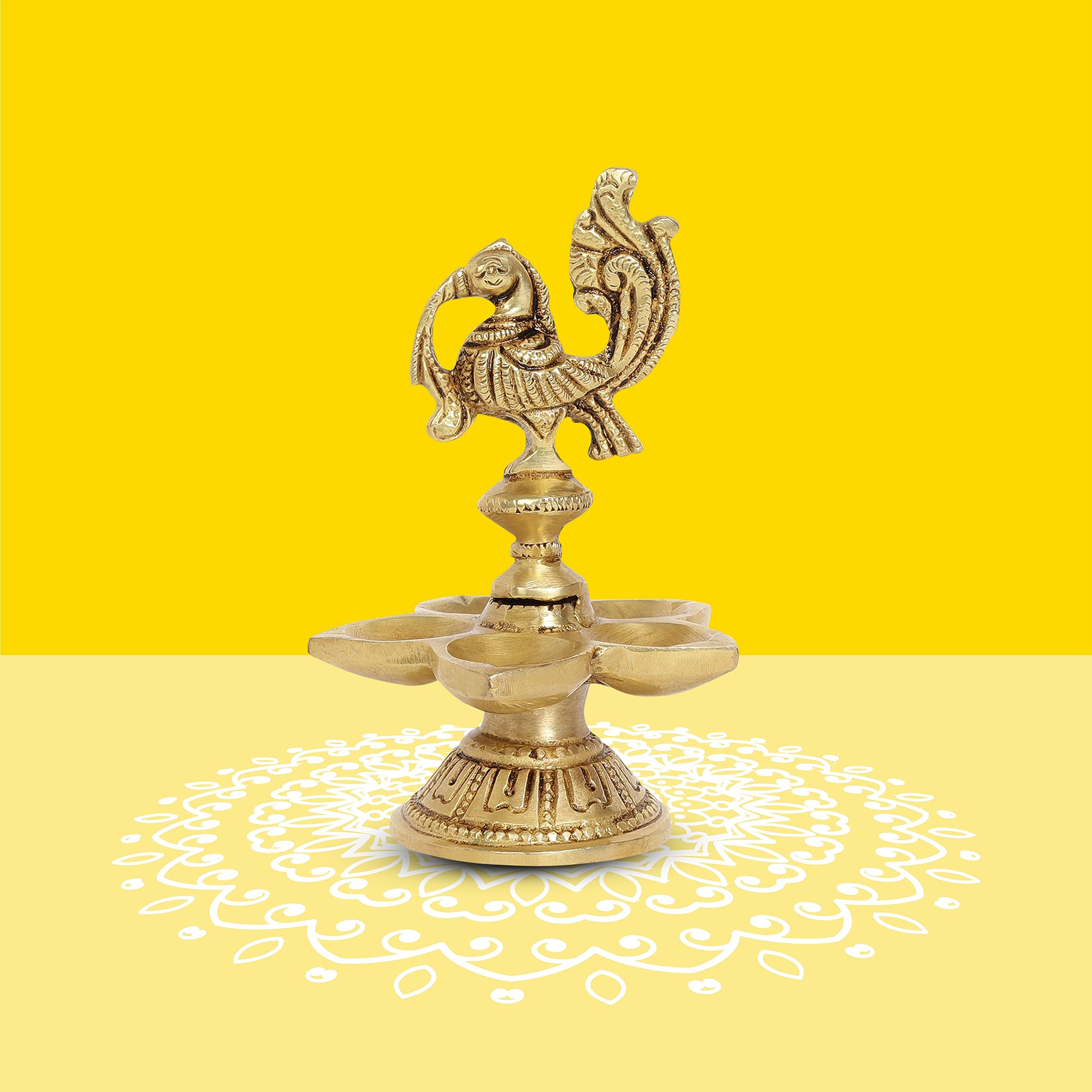10Club Peacock Design Brass Diya (8L X 8.4W X 13.8H cm, 700 gm) | Diyas for Home Decoration | 100% Pure brass | Lamp Diya, Puja