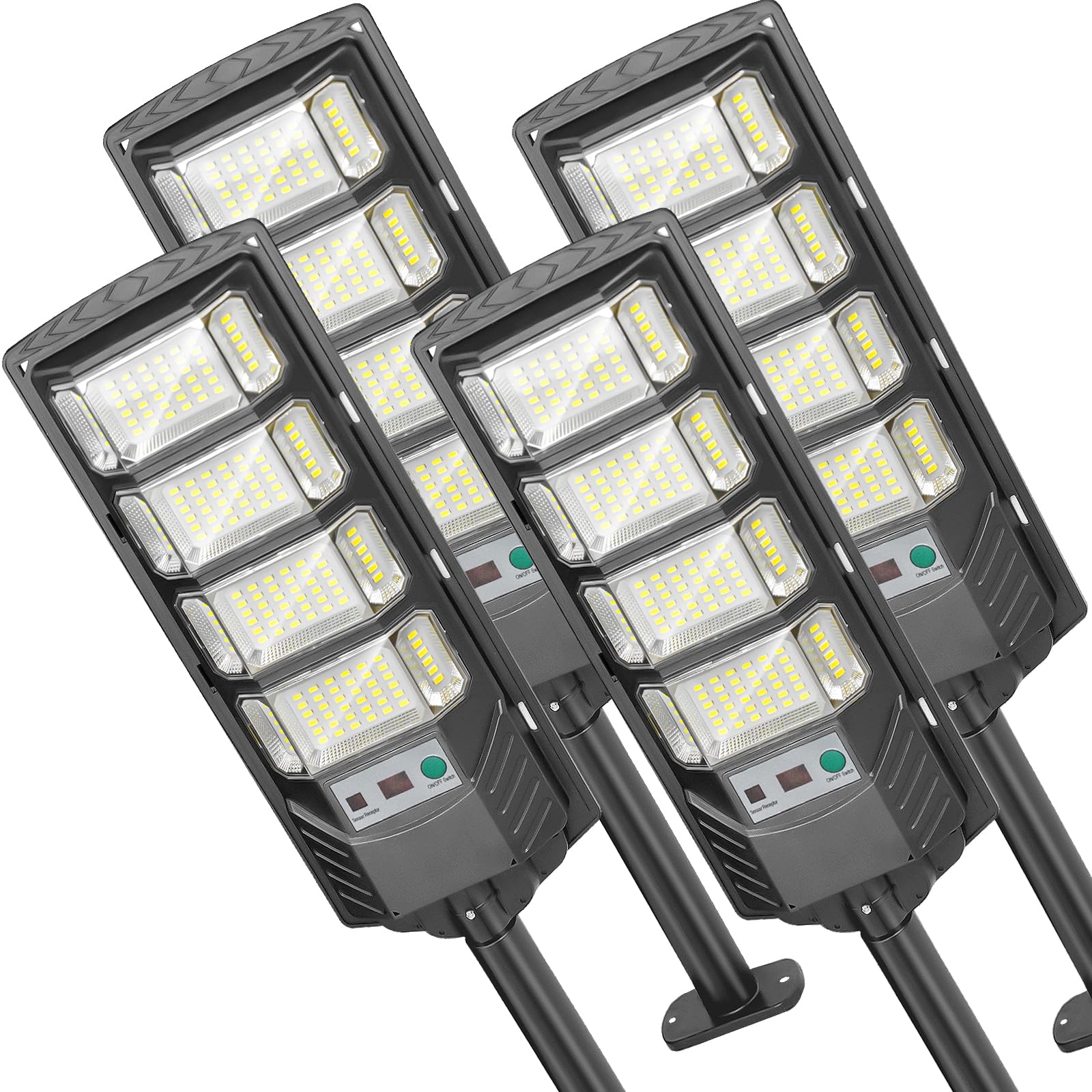 Ecoralios Solar Flood Lights Outdoor  10000LM 6500K Motion Sensor  IP65 Waterproof  4 Pack (Black)