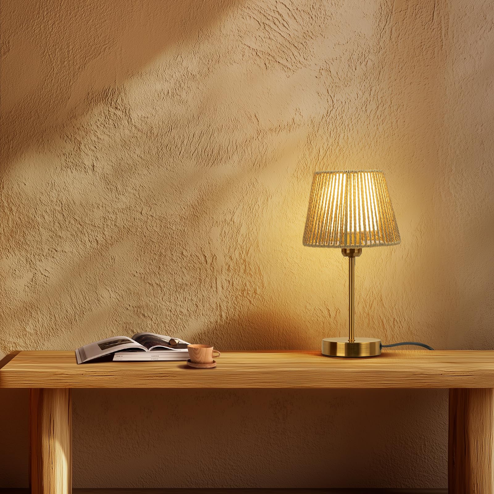 ONEWISH Touch Bedside Table Lamps Set of 2, 14.2in Gold, 3-Way Dimmable, Metal, LED Bulb Included, Model 13TAB150