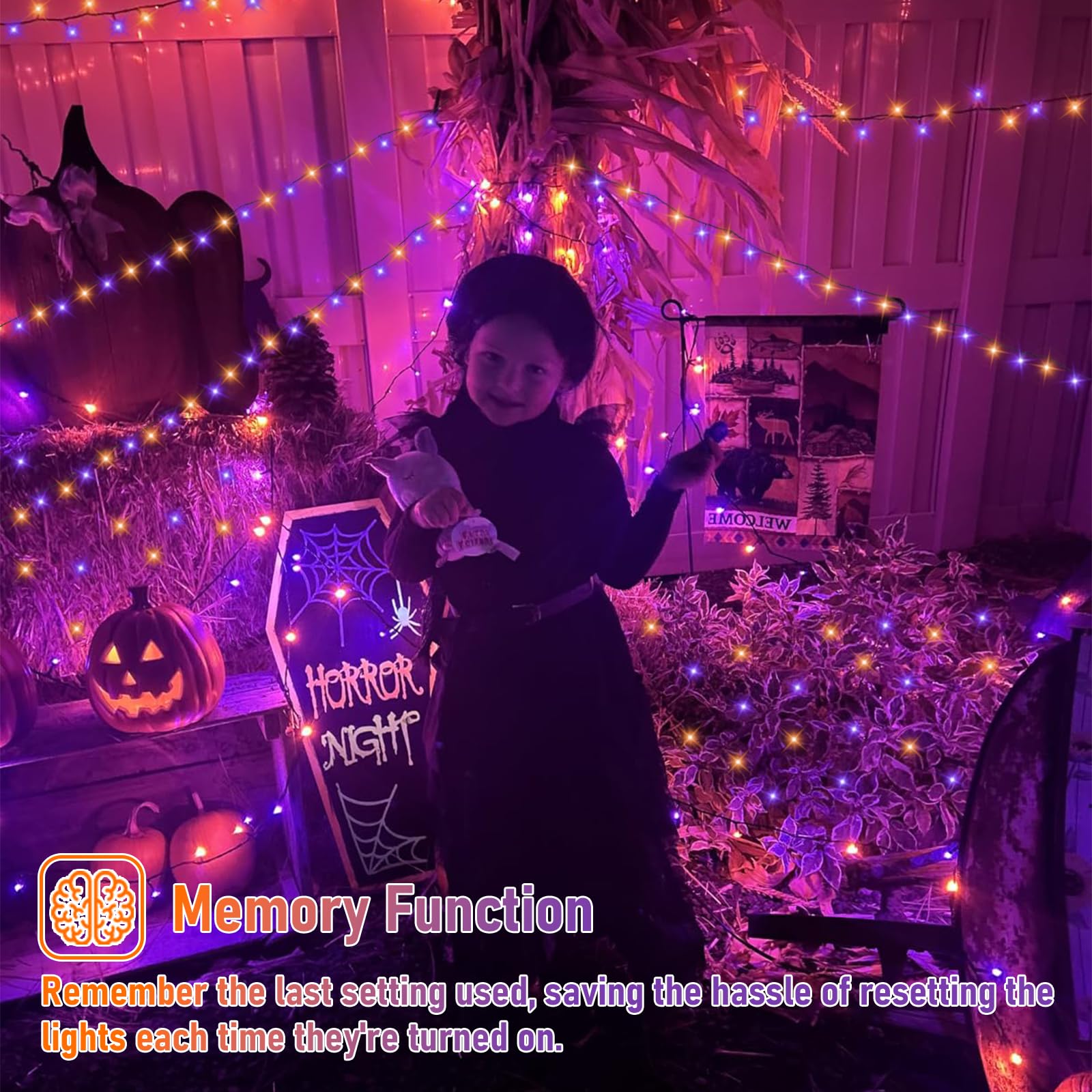 Qitong Orange And Purple Solar String Lights, 2 Pack Each 66Ft 200 Led Halloween String Lights Outdoor Waterproof, 8 Modes Chris