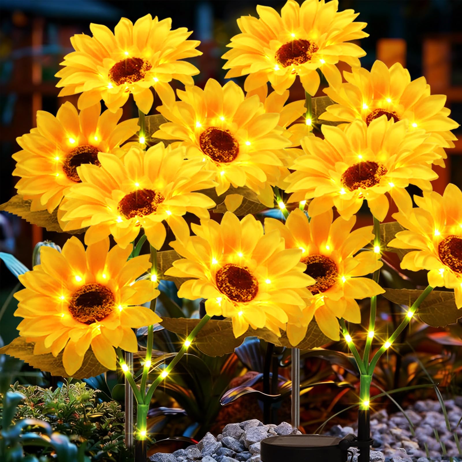 echosari 4 Pack Solar Lights Outdoor Waterproof, Sunflower Solar Stake Lights Auto ON/Off Solar Garden Decorative Lights for Law