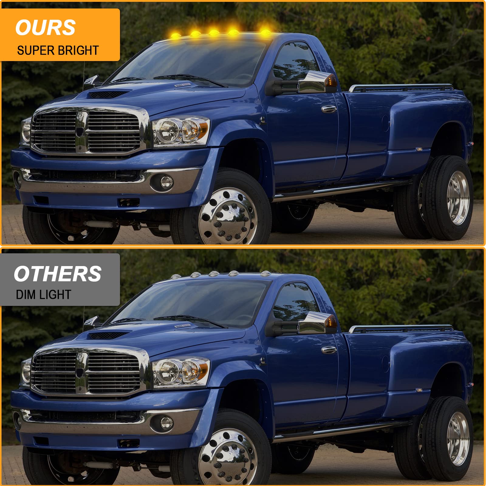 R&F Auto 5Pcs LED Cab Roof Marker Lights for Ram 1500 2500 3500 4500 5500 (2003-2018) Clear Lens Yellow Light