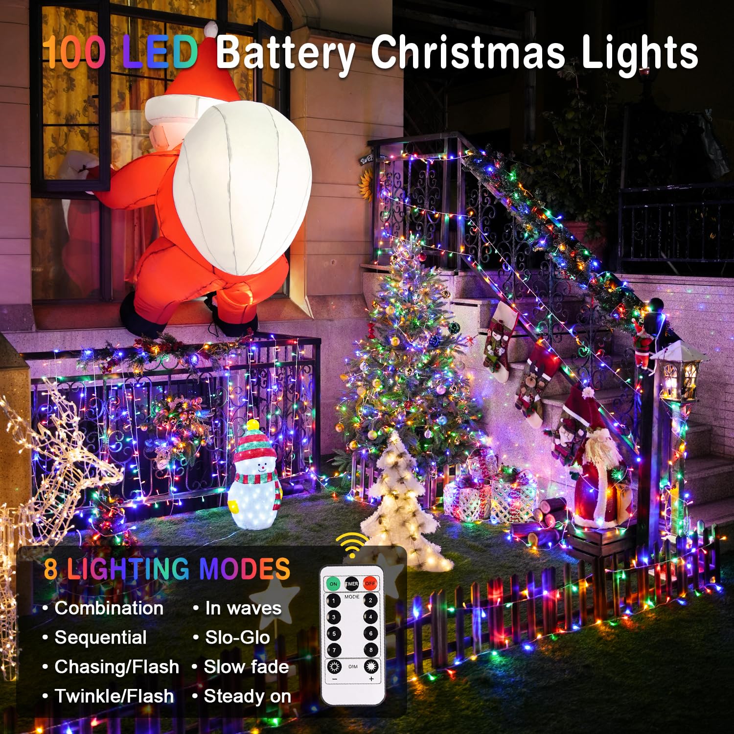 JMEXSUSS Easter String Lights, 33ft Battery Operated, 100 LED, 8 Modes, Waterproof, Multicolor Decor for Indoor/Outdoor Use