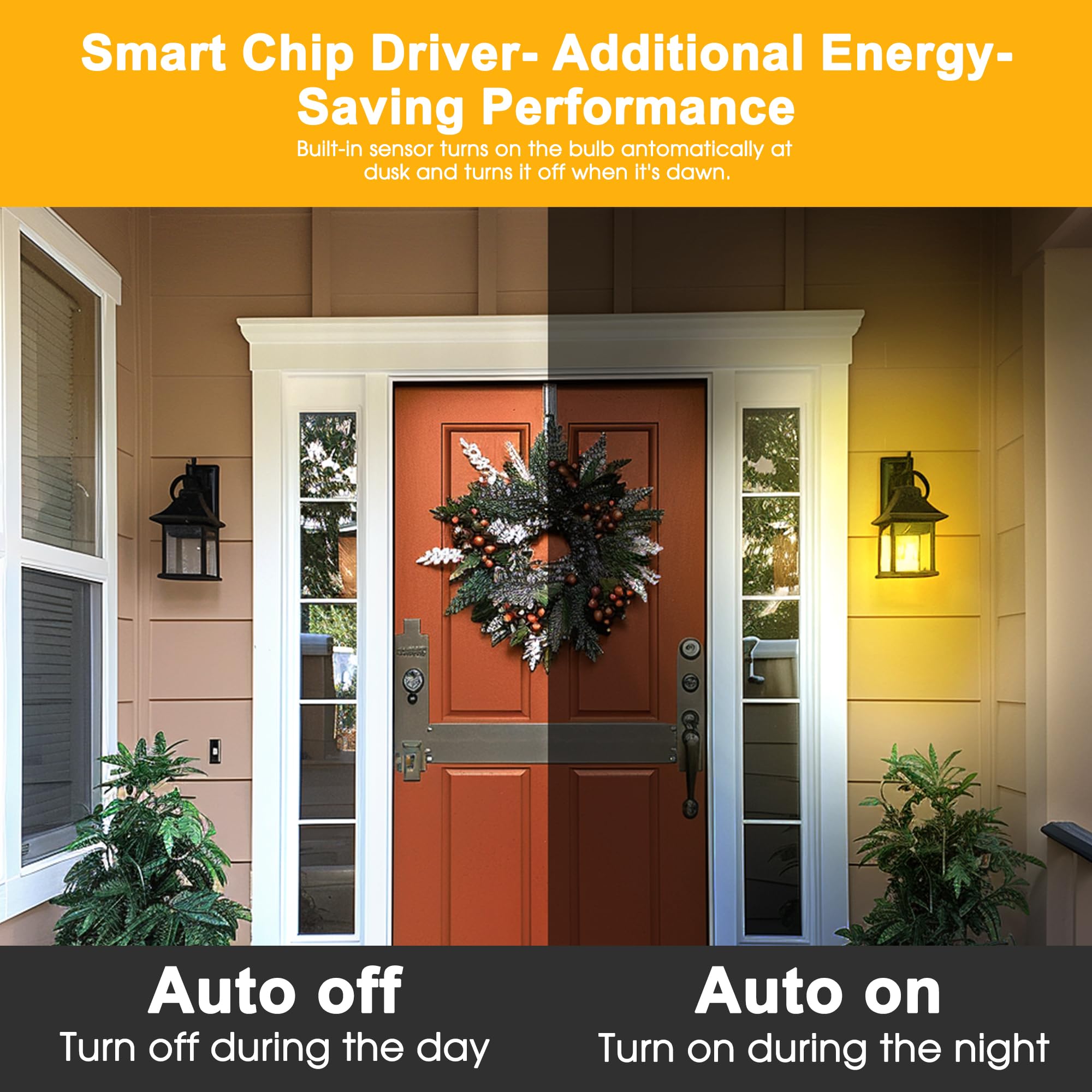 Evastary Yellow Bug Light Bulbs Outdoor, Dusk To Dawn A19 Led Bulb For Porch Lights Outside, 6W(40W Equivalent) Auto On/Off Ambe