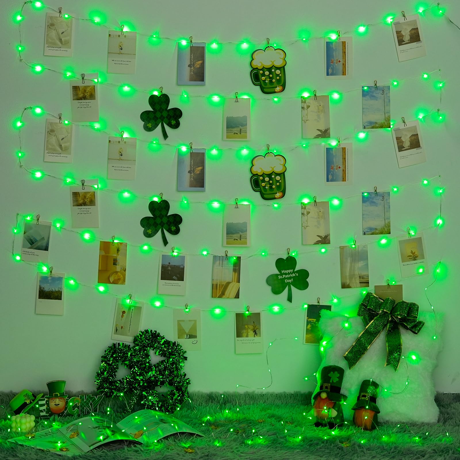 Jmexsuss 200 Led Remote Control St Patricks Day Lights, 66 Ft 8 Modes Green Lights Lights Indoor With Wheel, Plug In Green Fairy